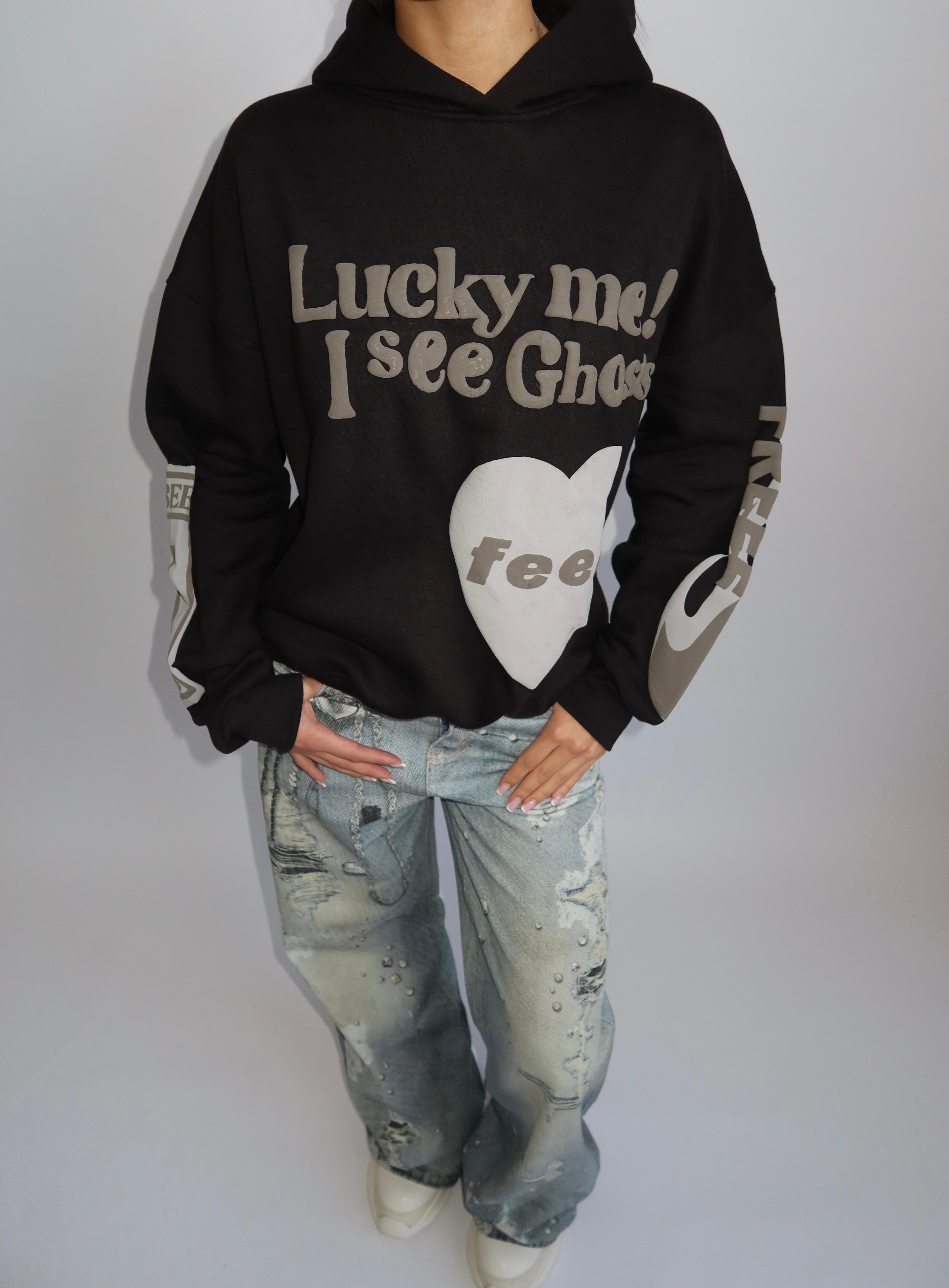 Lucky me hoodie zwart