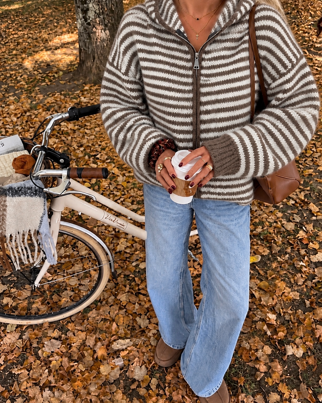 Copenhagen Striped Zip Hoodie - Taupe