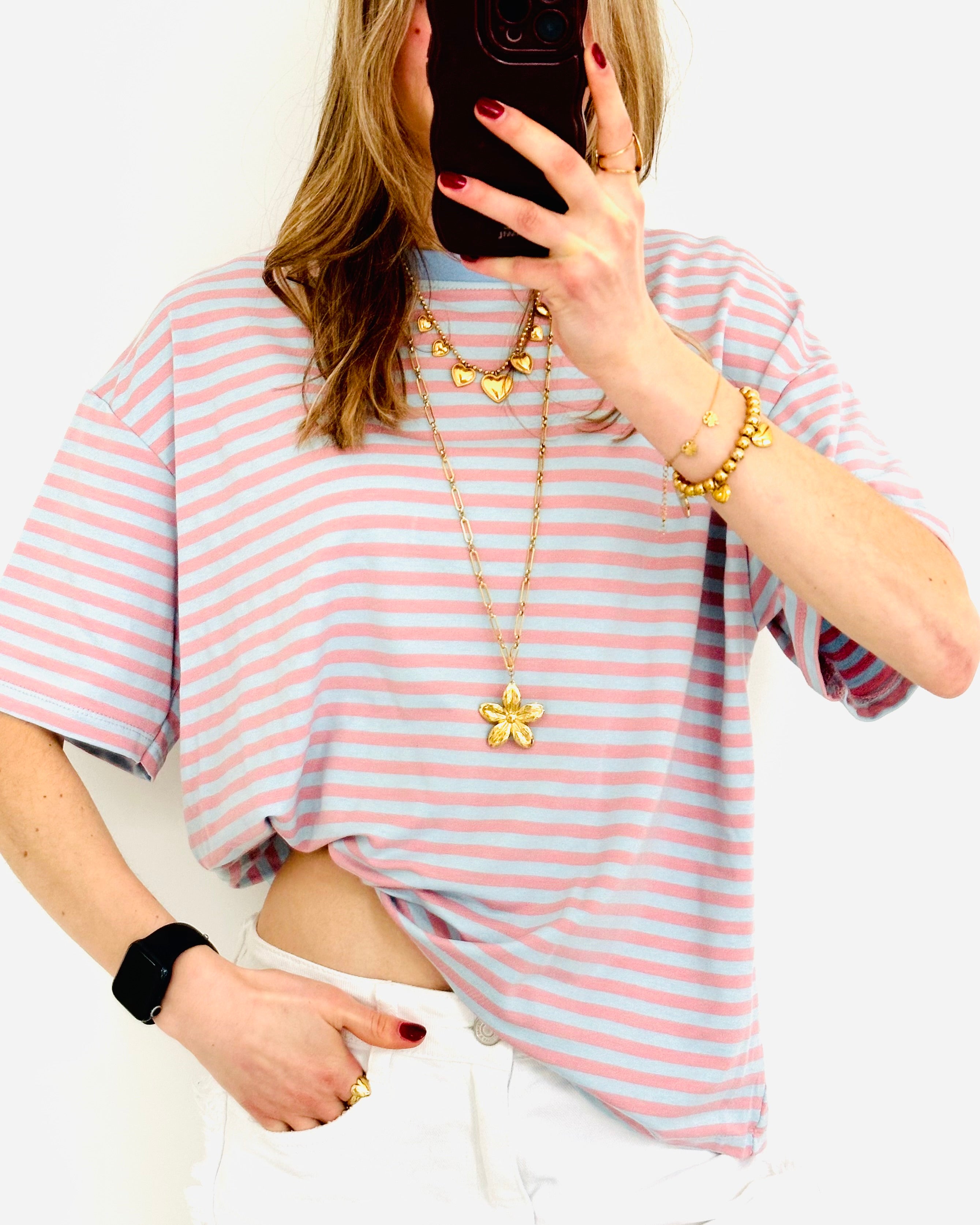 Casual stripe shortsleeve blue pink