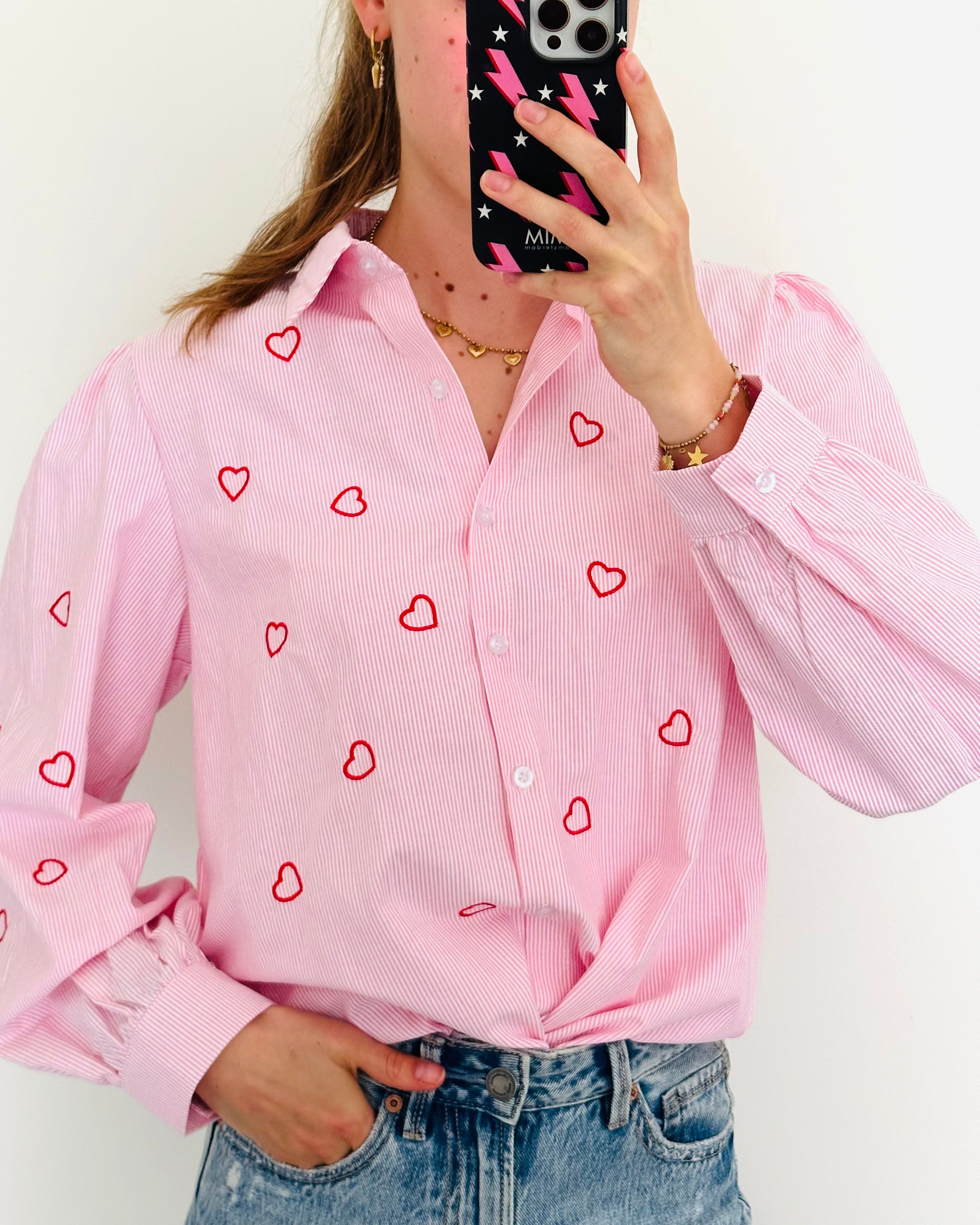 Hartjes stripe blouse roze