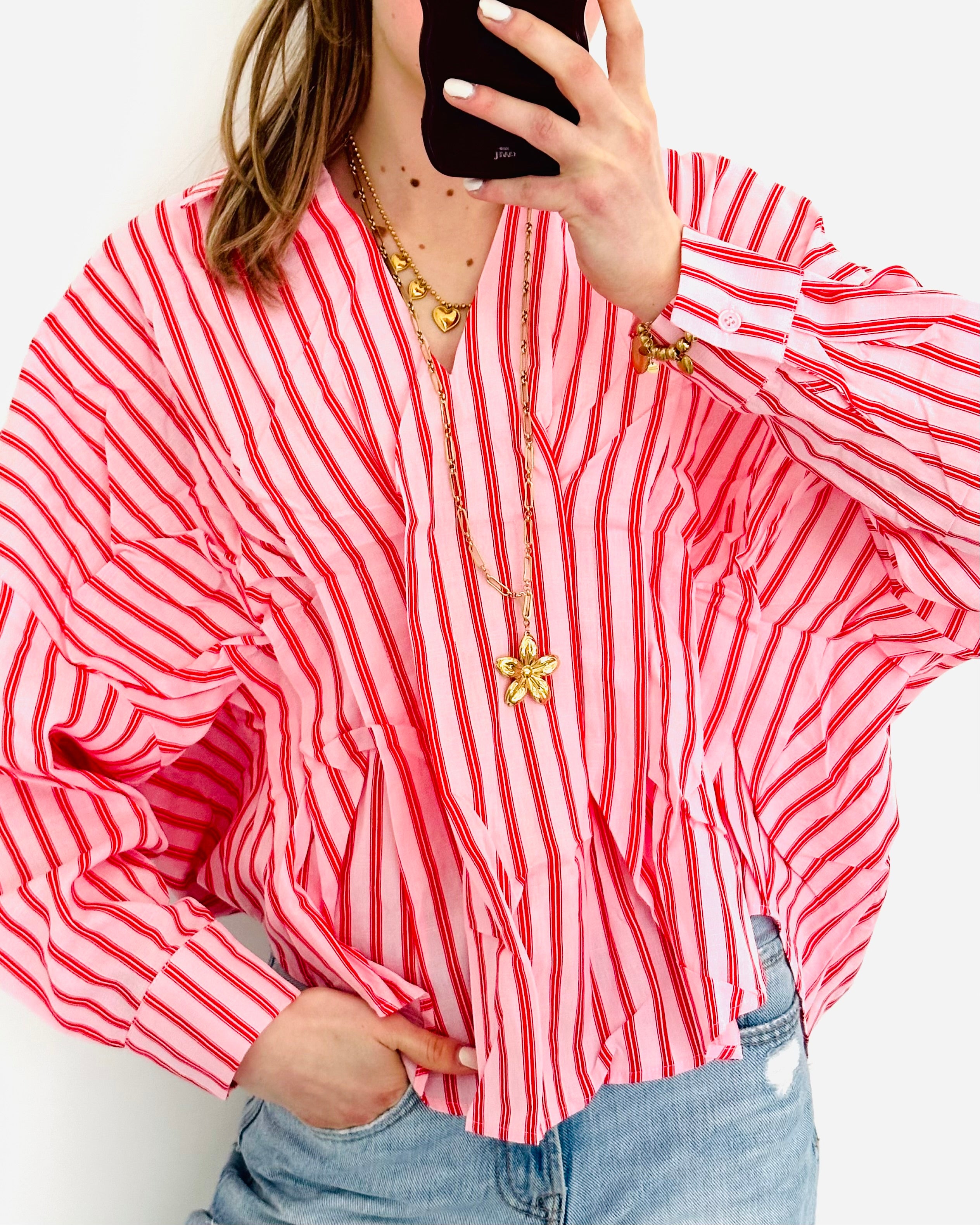 Blossom striped blouse pink
