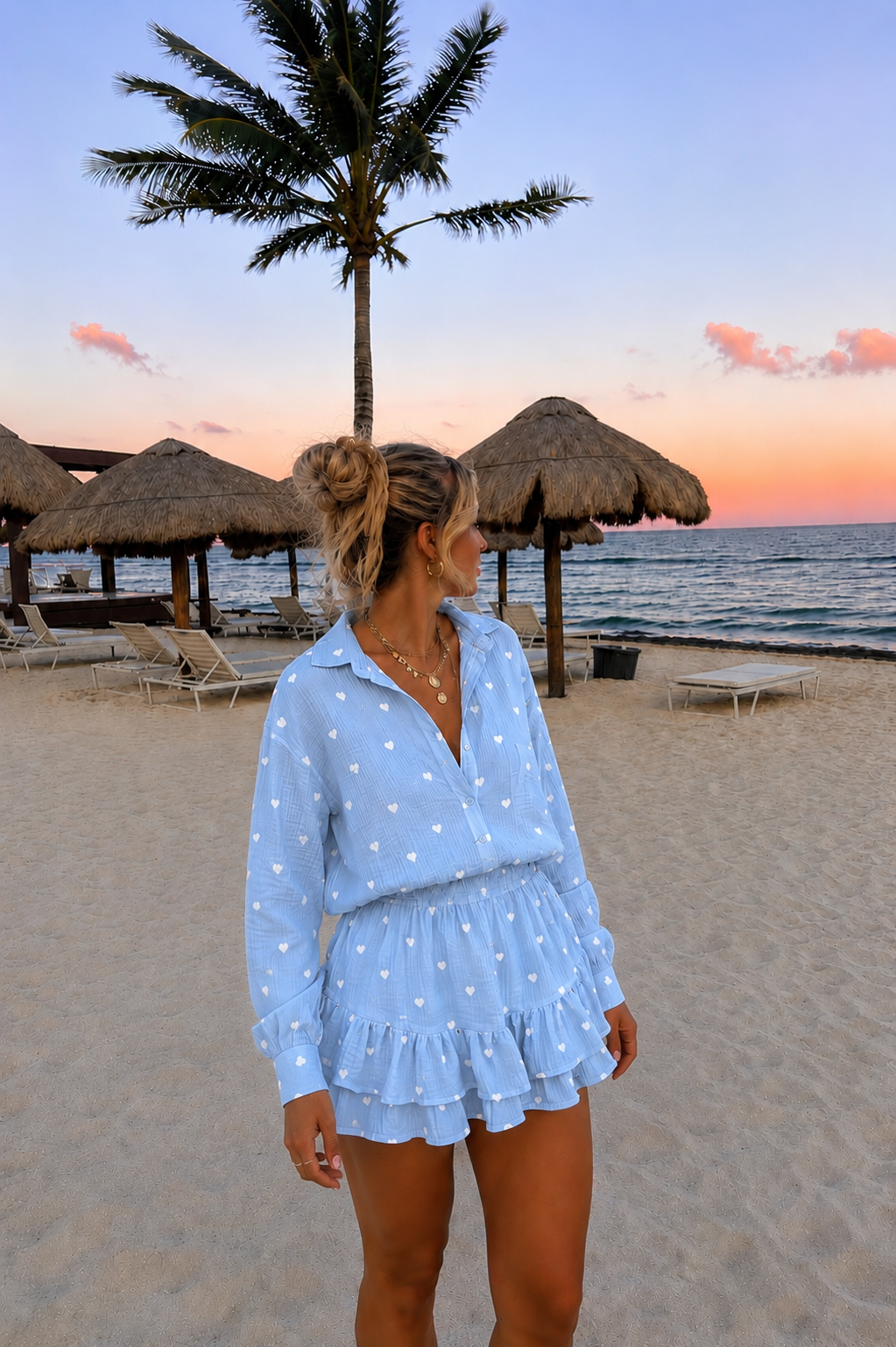 Bali blouse hearts blue