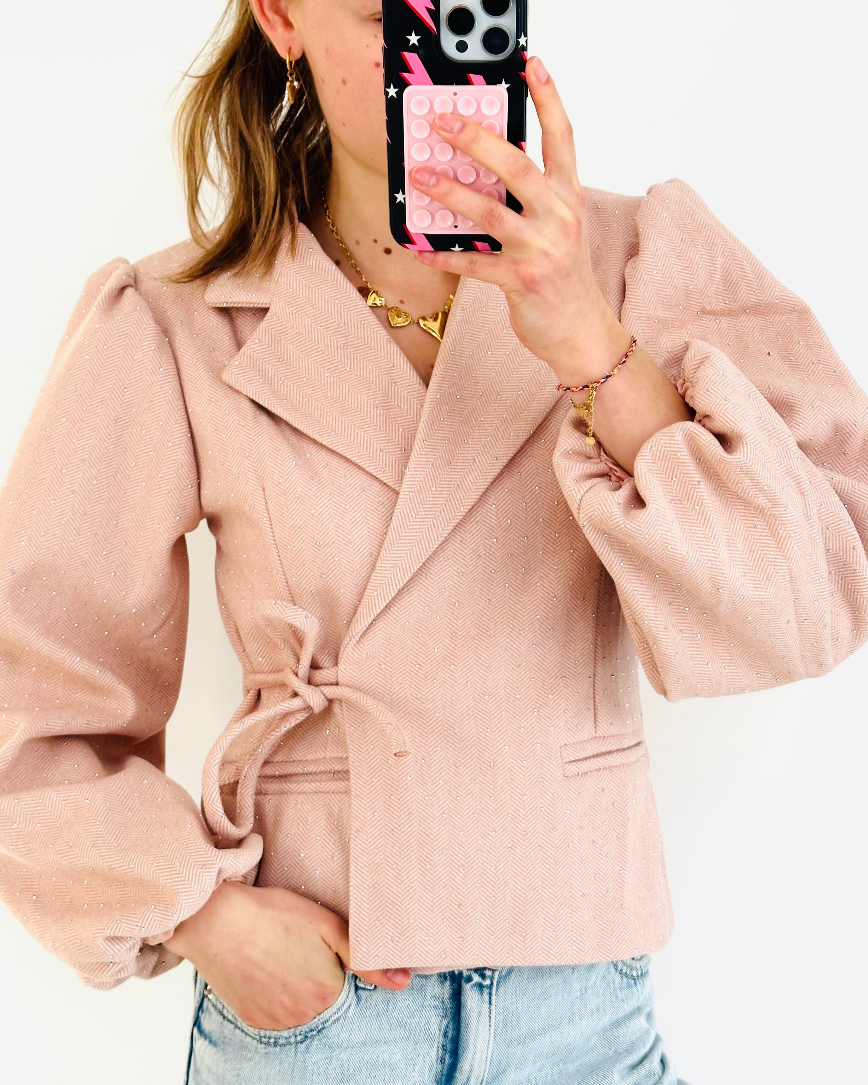 Elin wrap blazer glitter roze