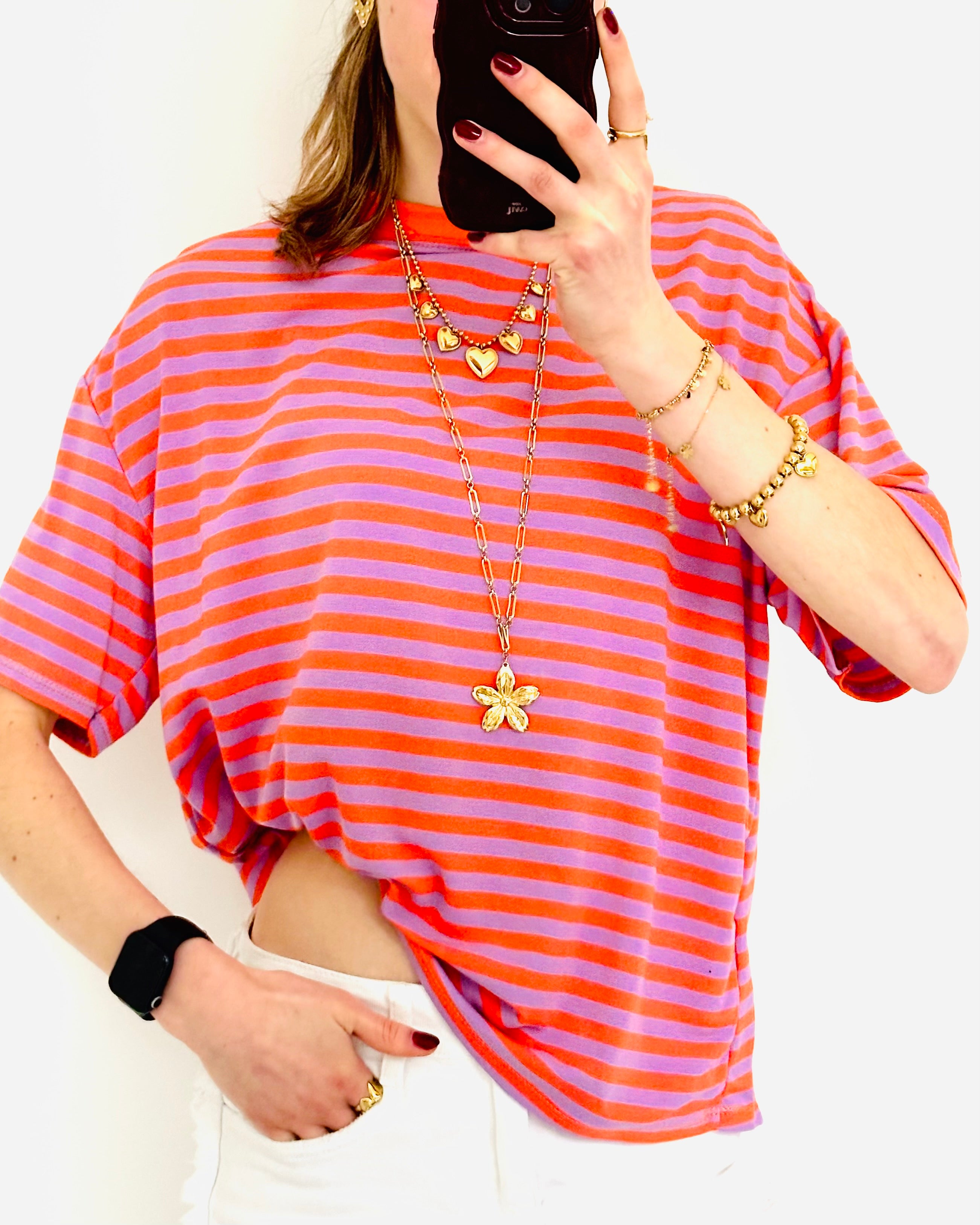 Casual stripe shortsleeve purple orange