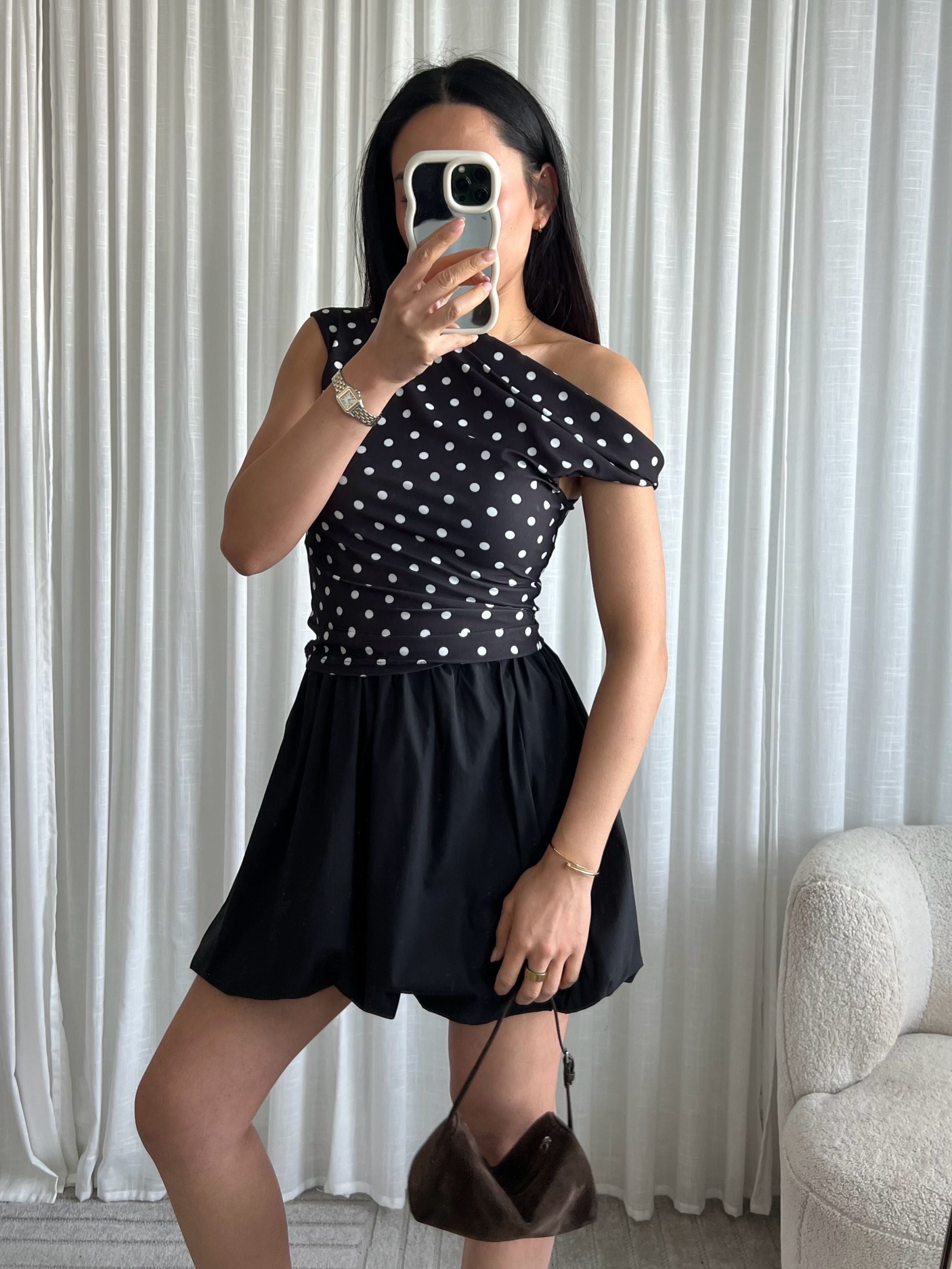 Polka dots mesh top black