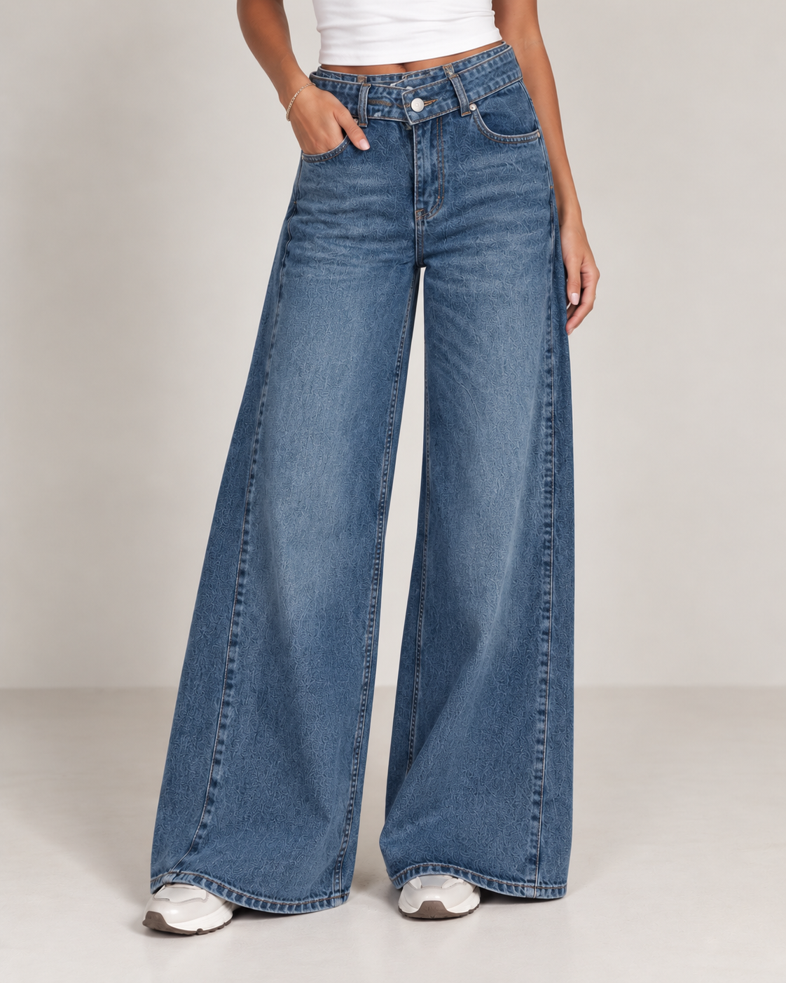 Belted wide leg blue