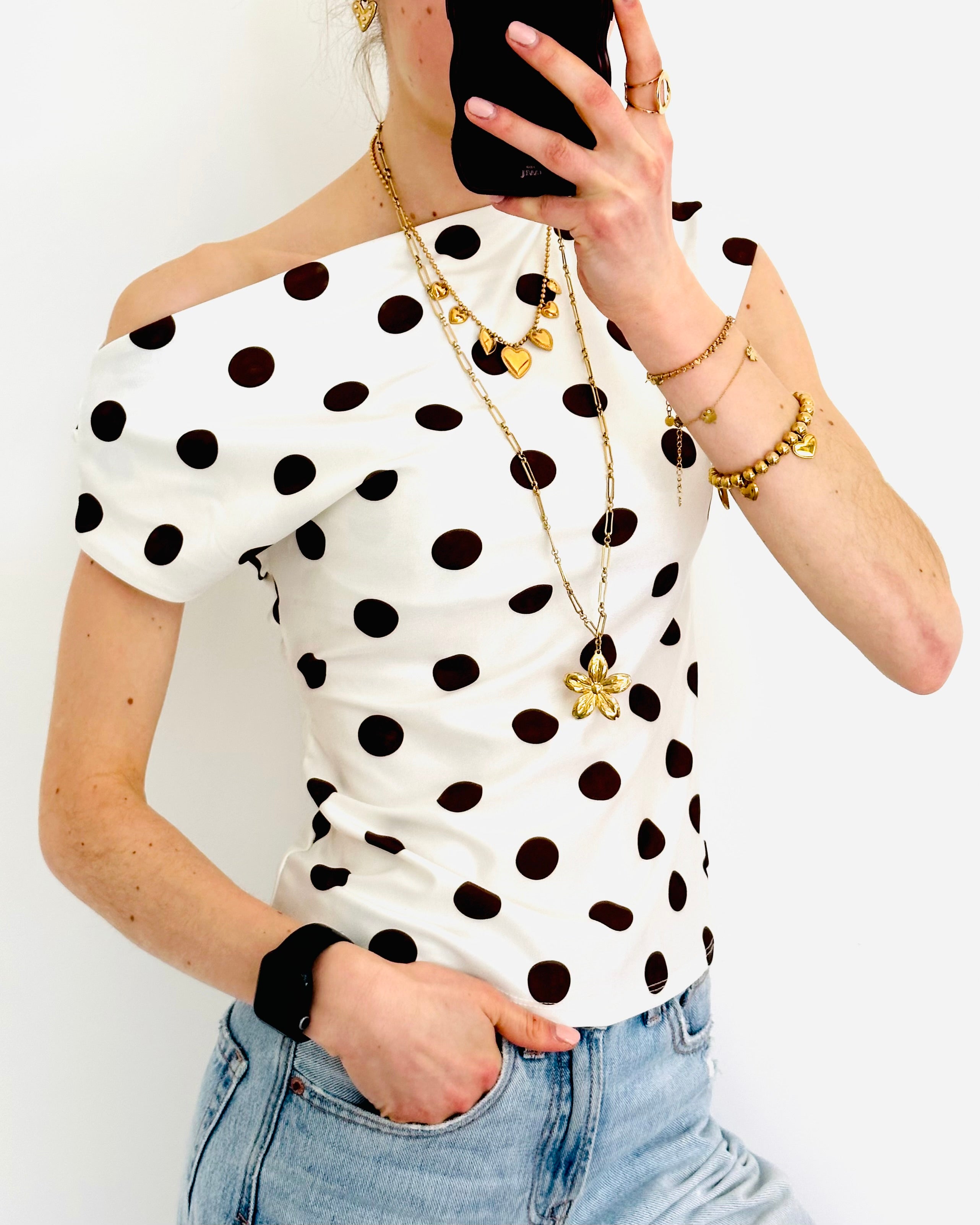 Limited polka dots top white brown