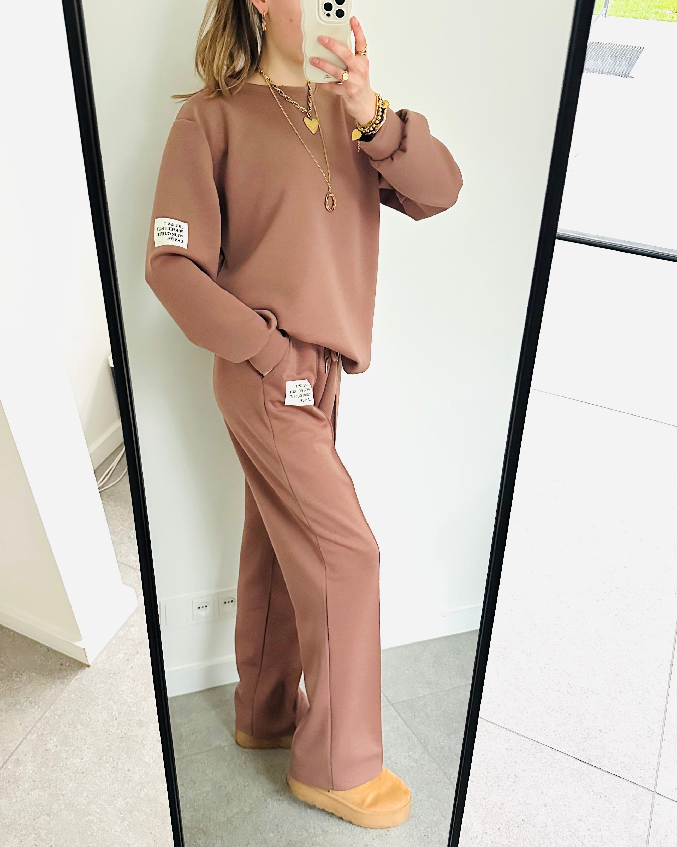 Oversized amy set lange mouw warm taupe