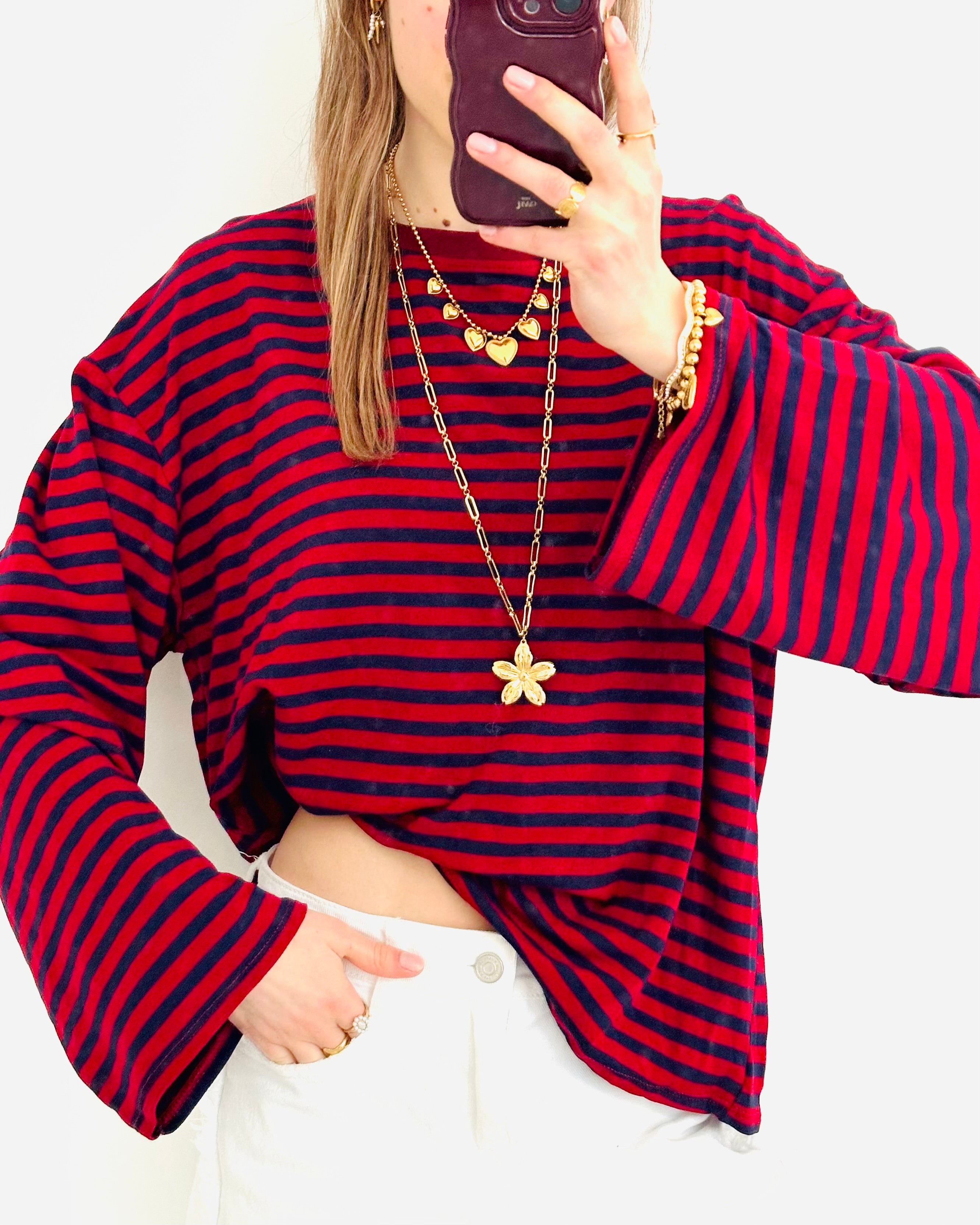 Casual stripe longsleeve navy bordeaux