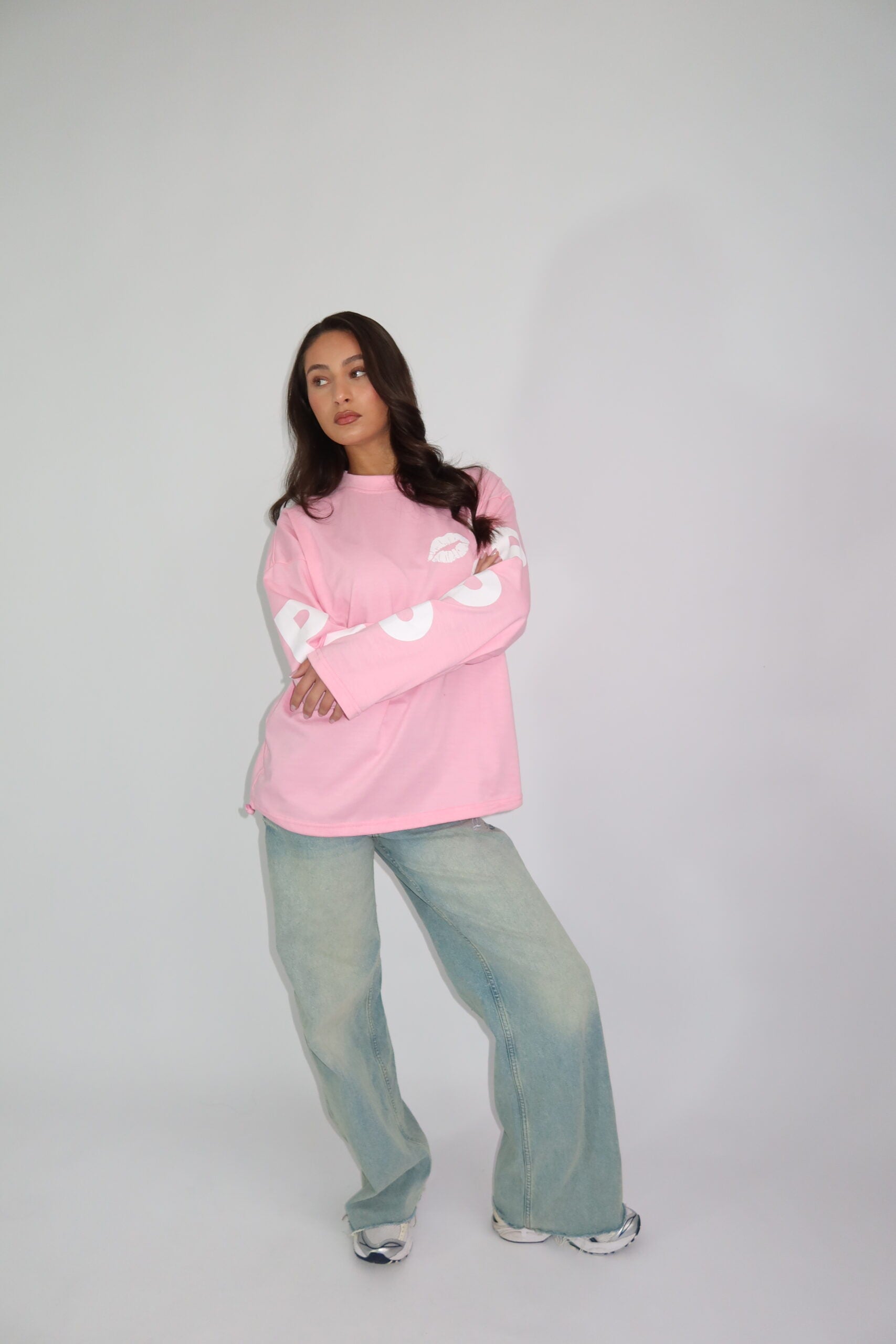 Priority kiss longsleeve pink white