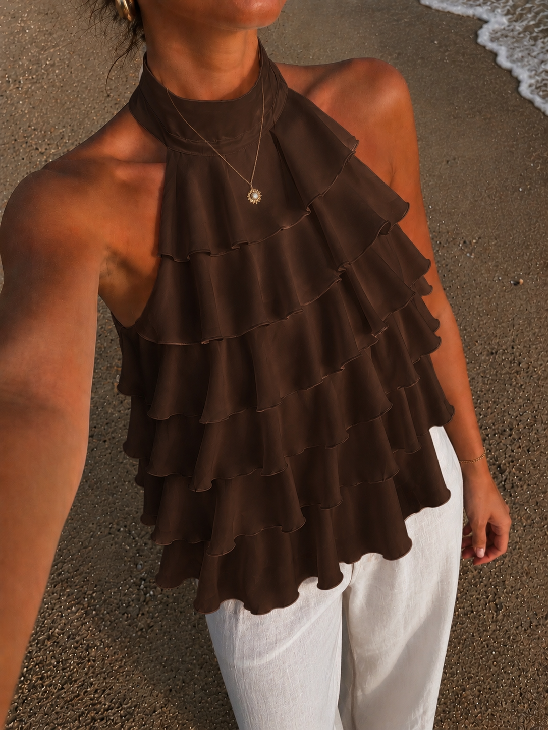 Ruffle wave top brown