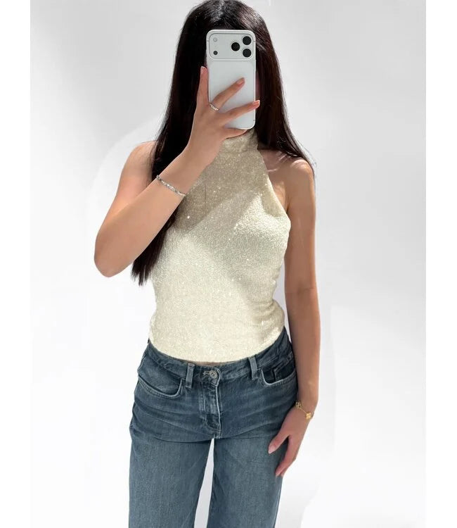 Halter glitter top off white
