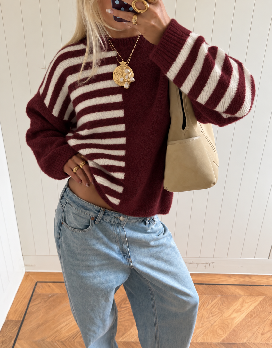 Livia Striped Knit – Burgundy