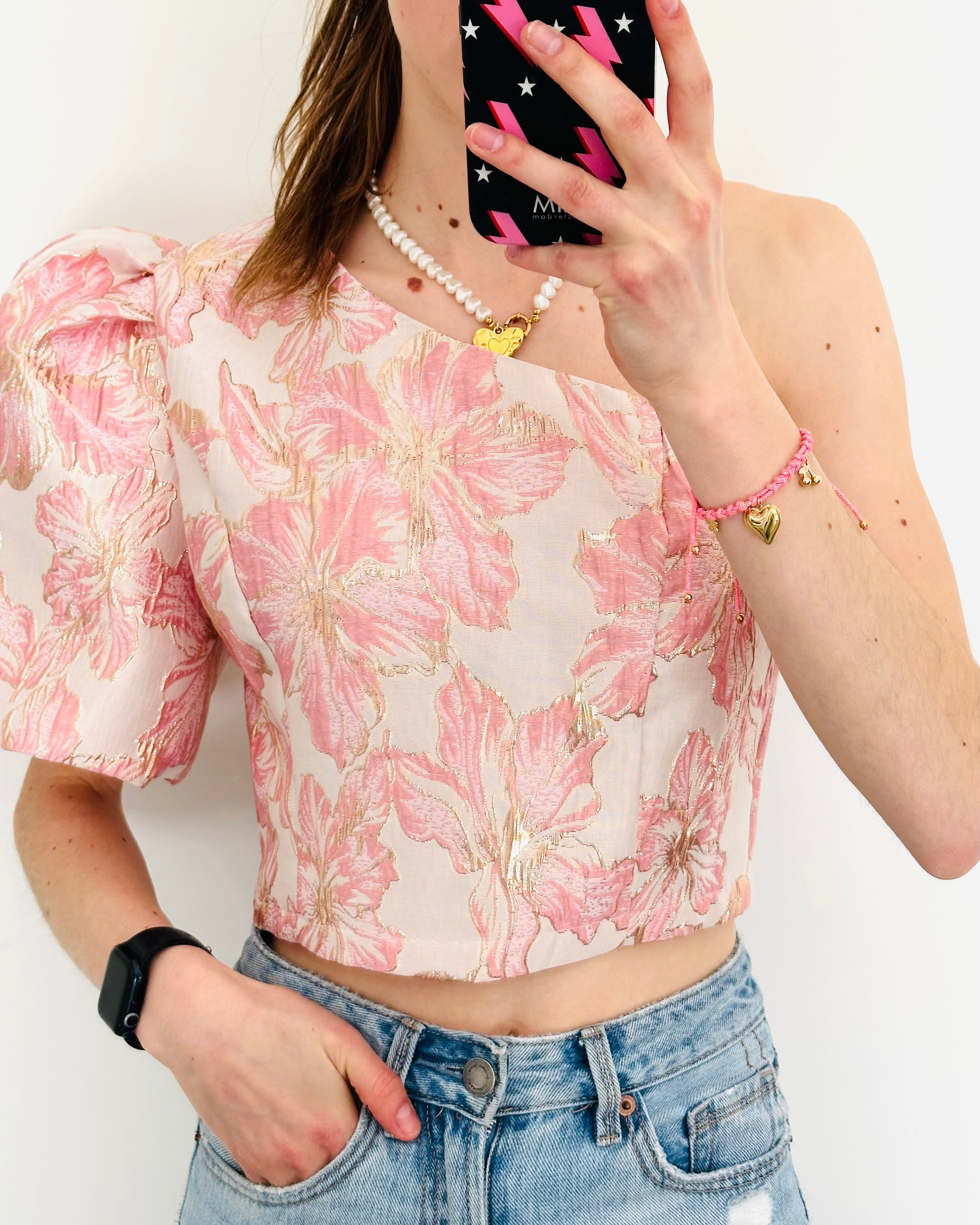 One shoulder top roze
