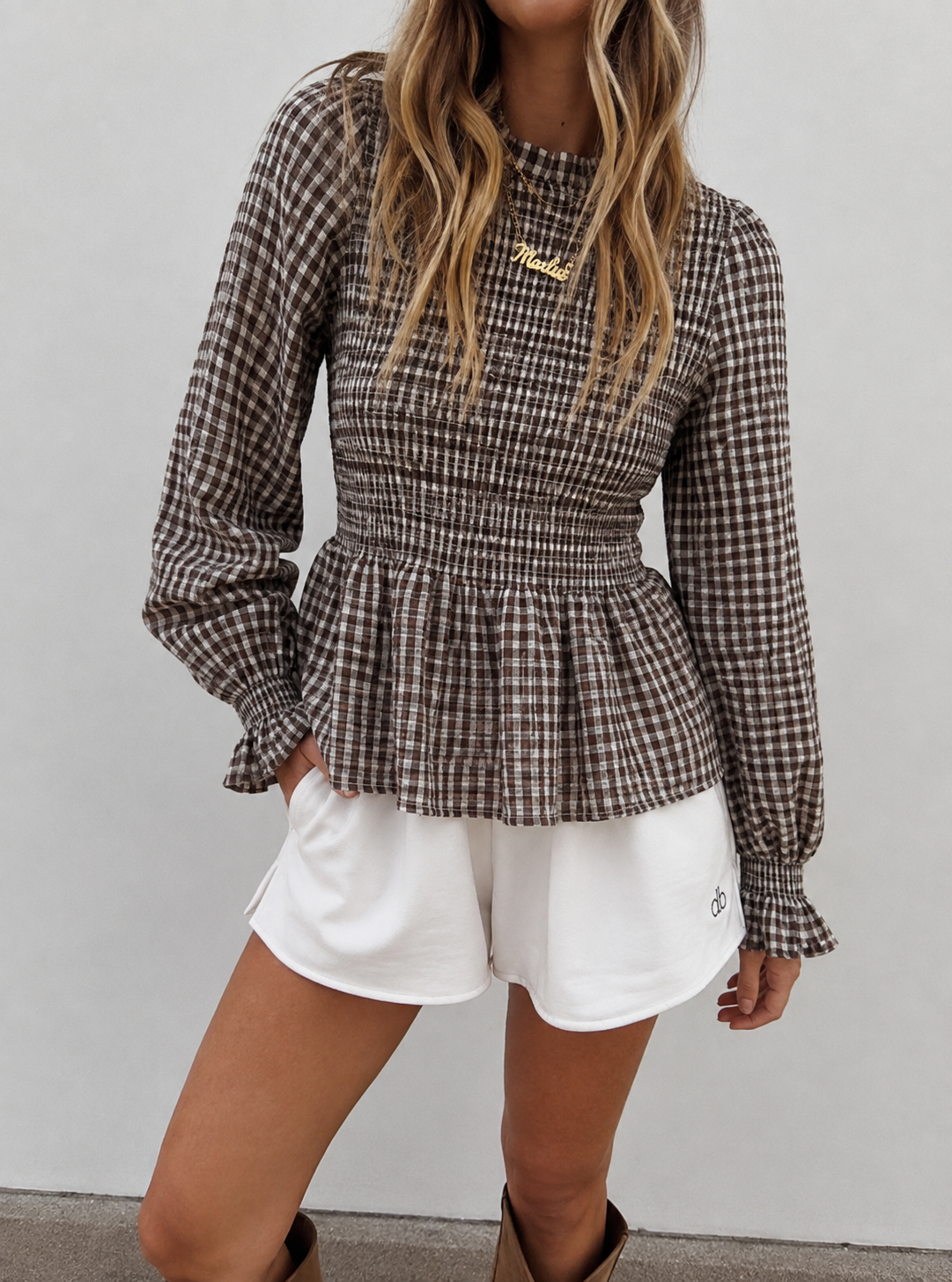 Lilly blouse geruit bruin