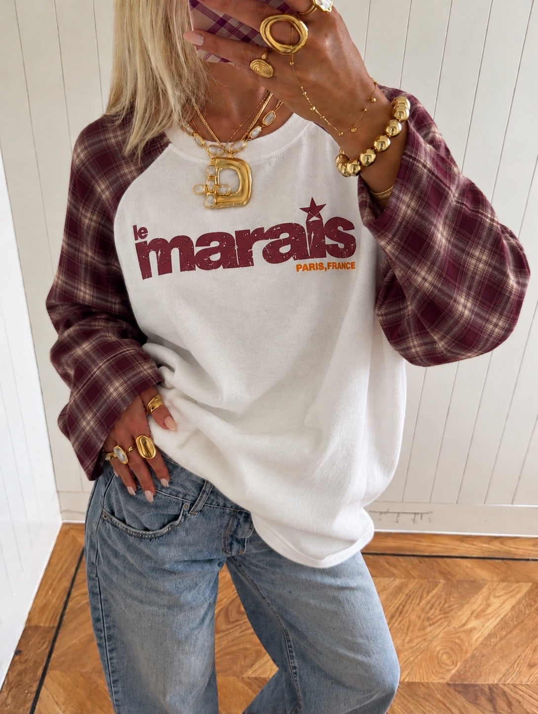 Marais Checkered Sweatshirt – Burgundy