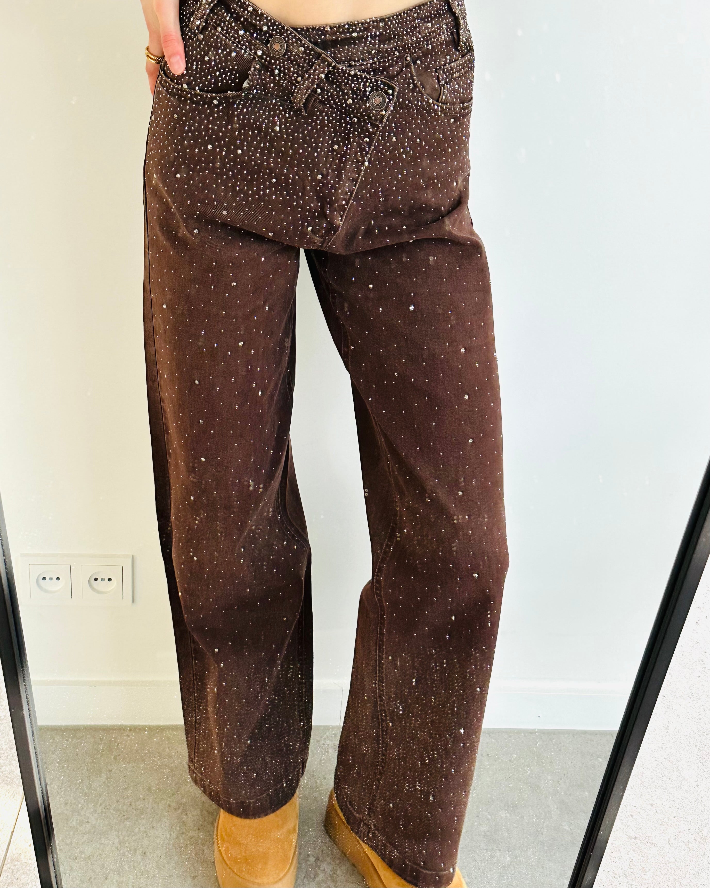 Straight leg jeans glitter bruin
