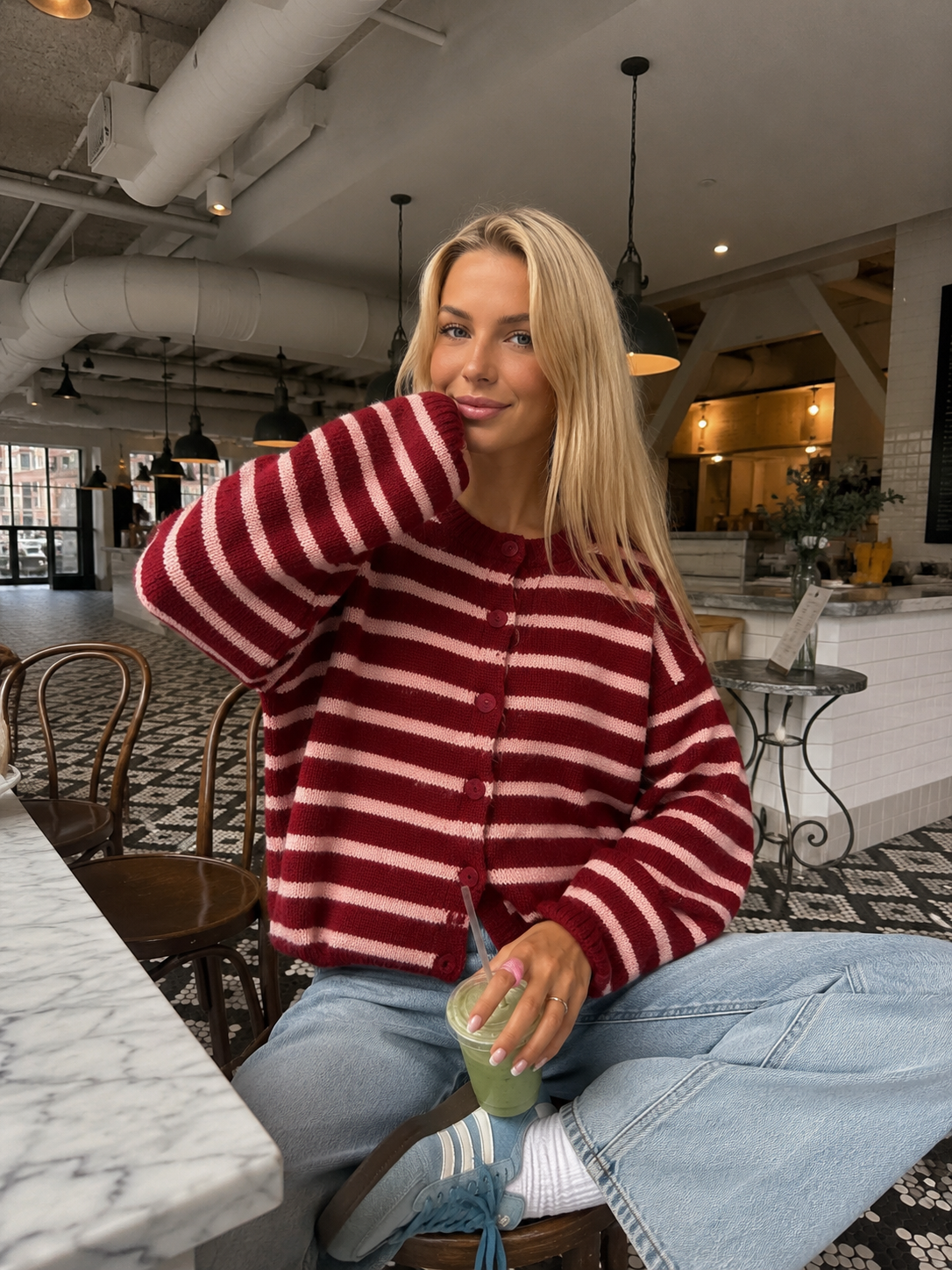 Stockholm cardigan Bordeaux pink
