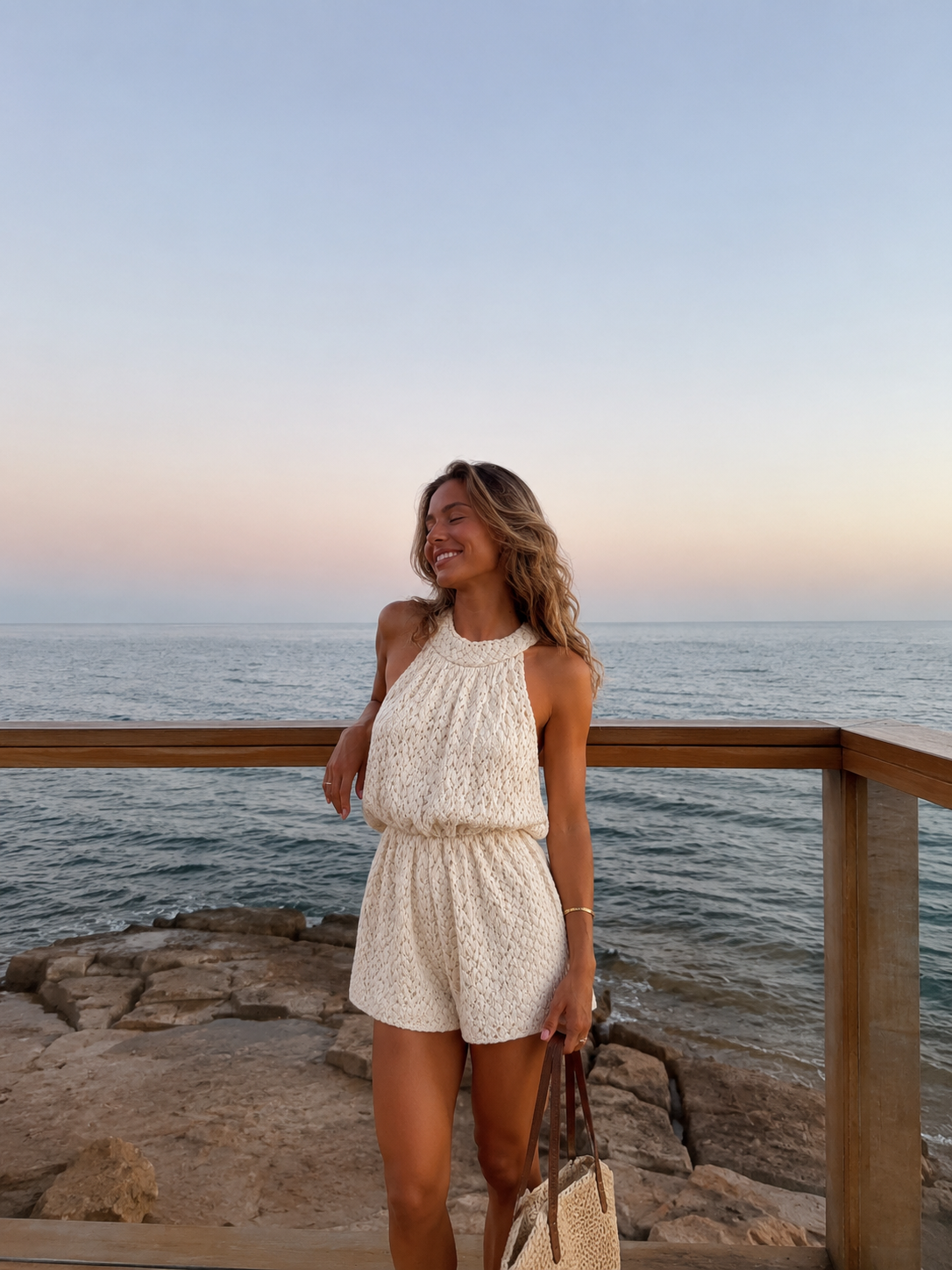 Wavy playsuit beige