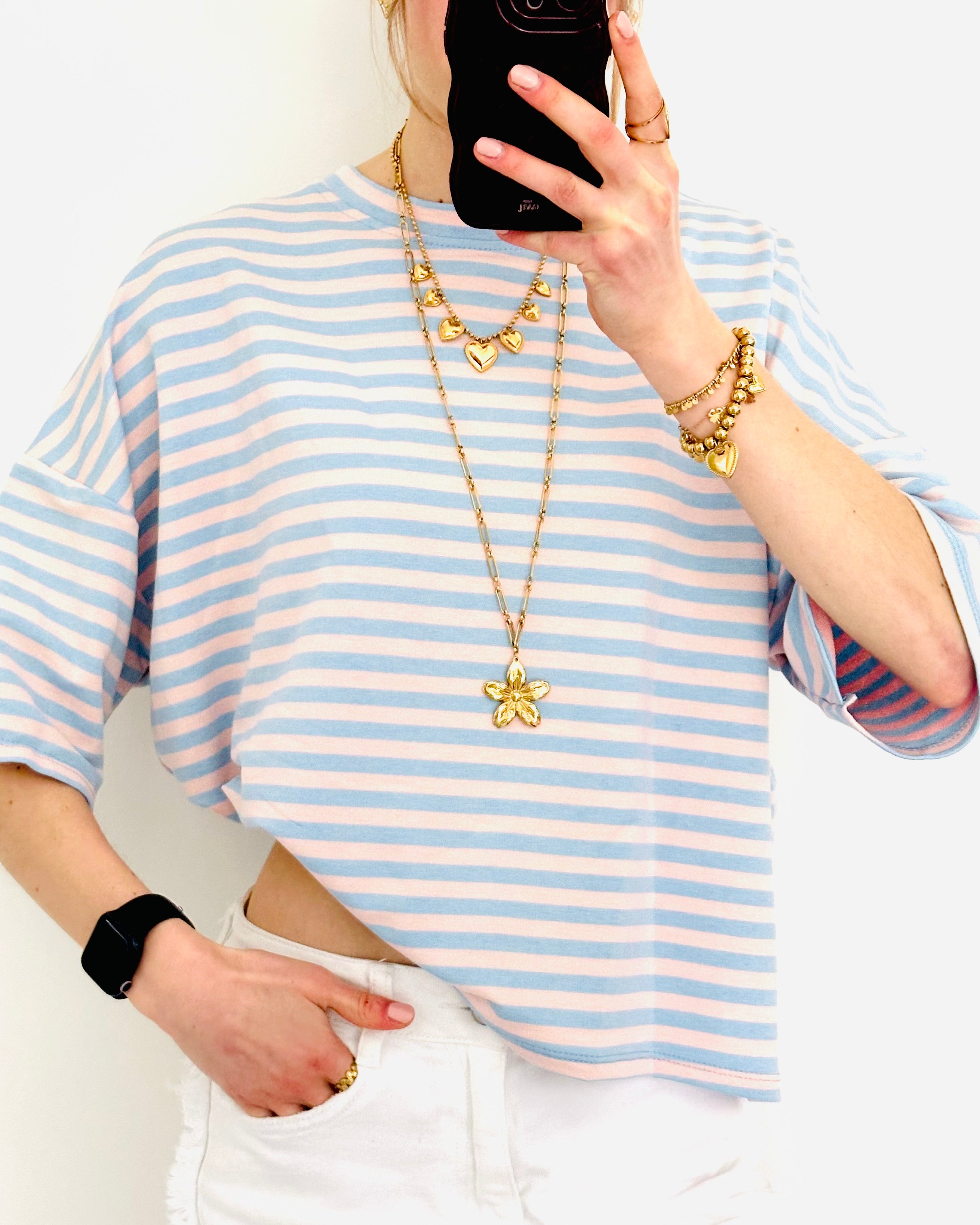 Casual stripe shortsleeve blush sky blue
