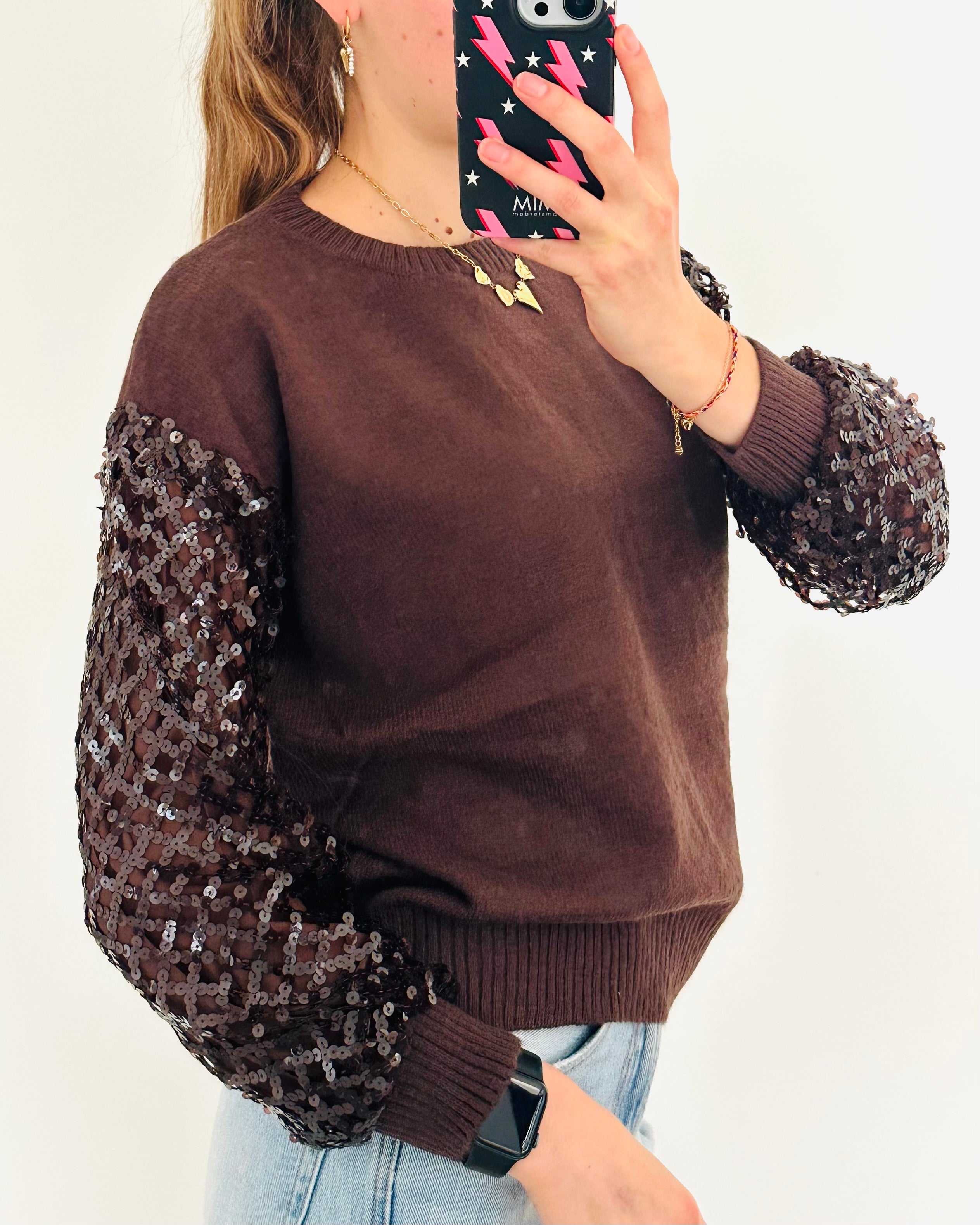 Glitter trui brown