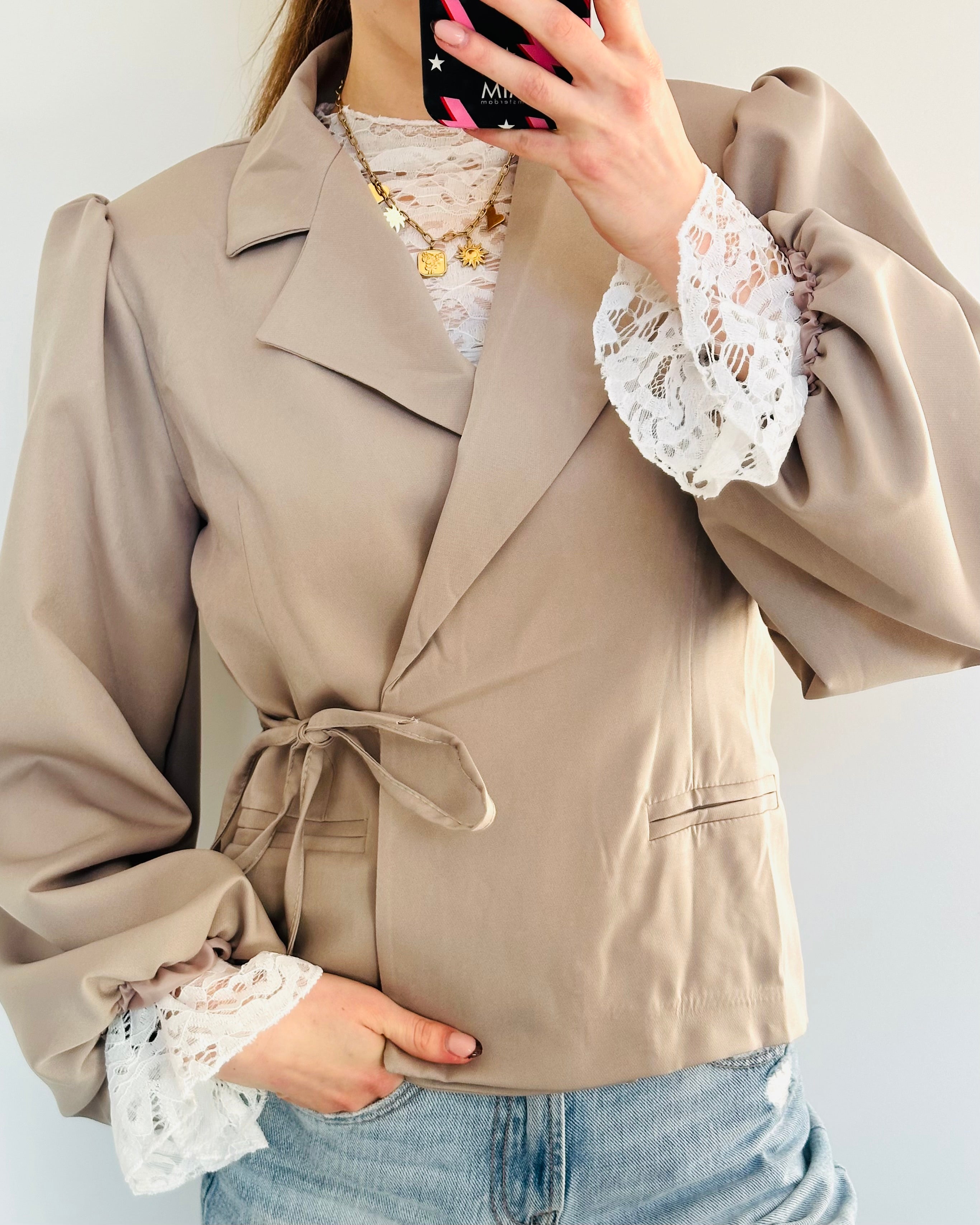 Elin wrap blazer lange mouw taupe