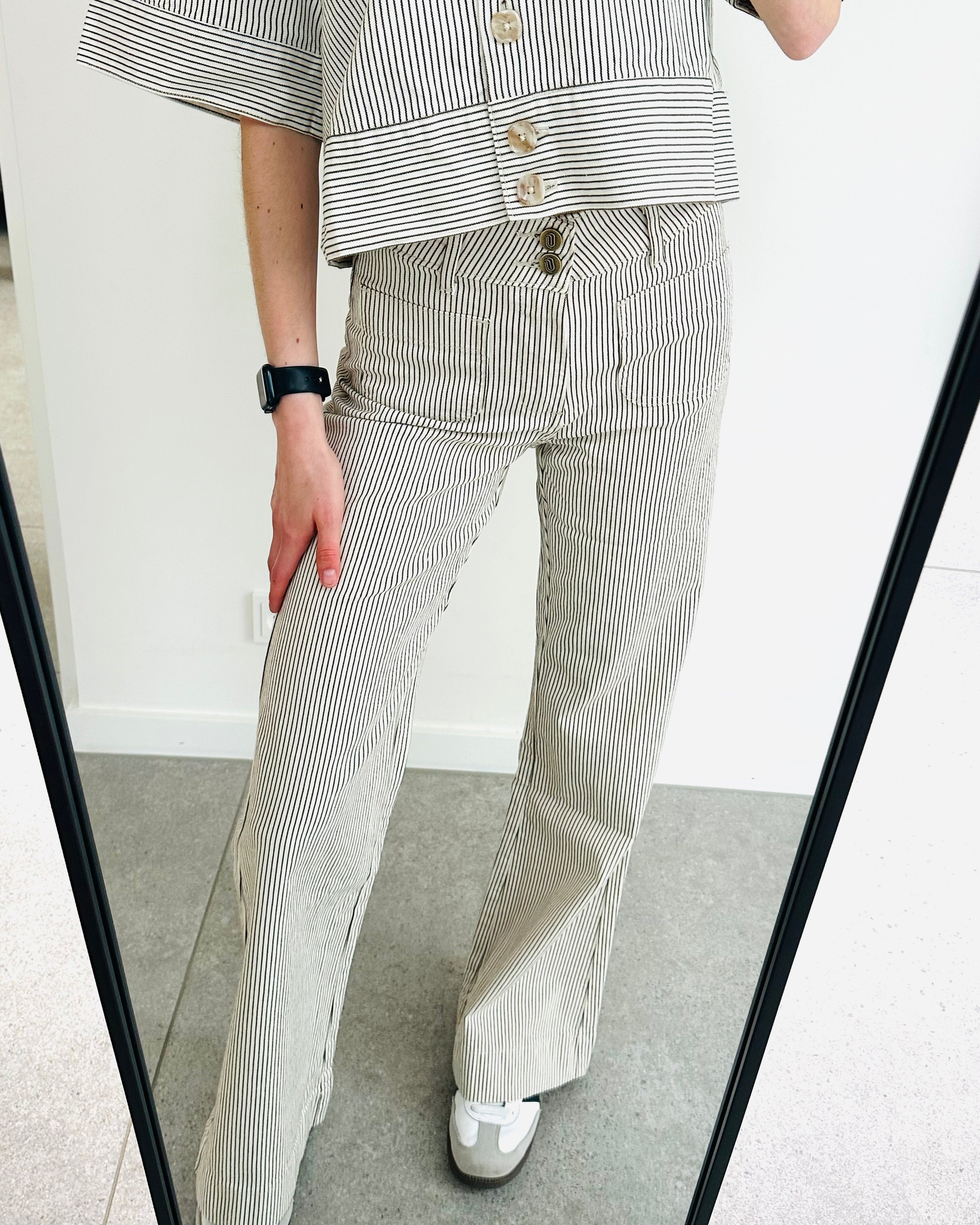 High waist striped jeans antraciet