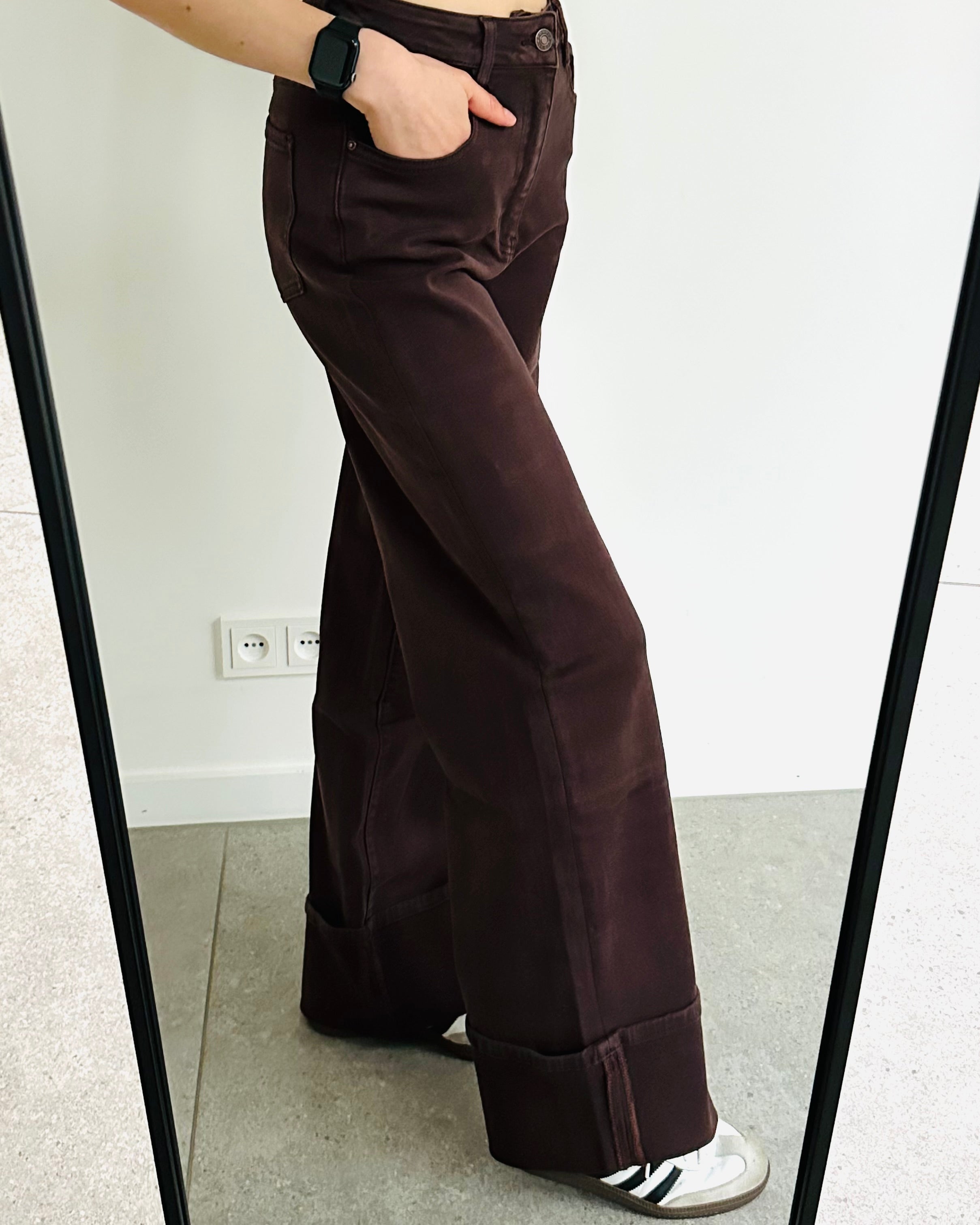 Straight leg jeans omslag bruin