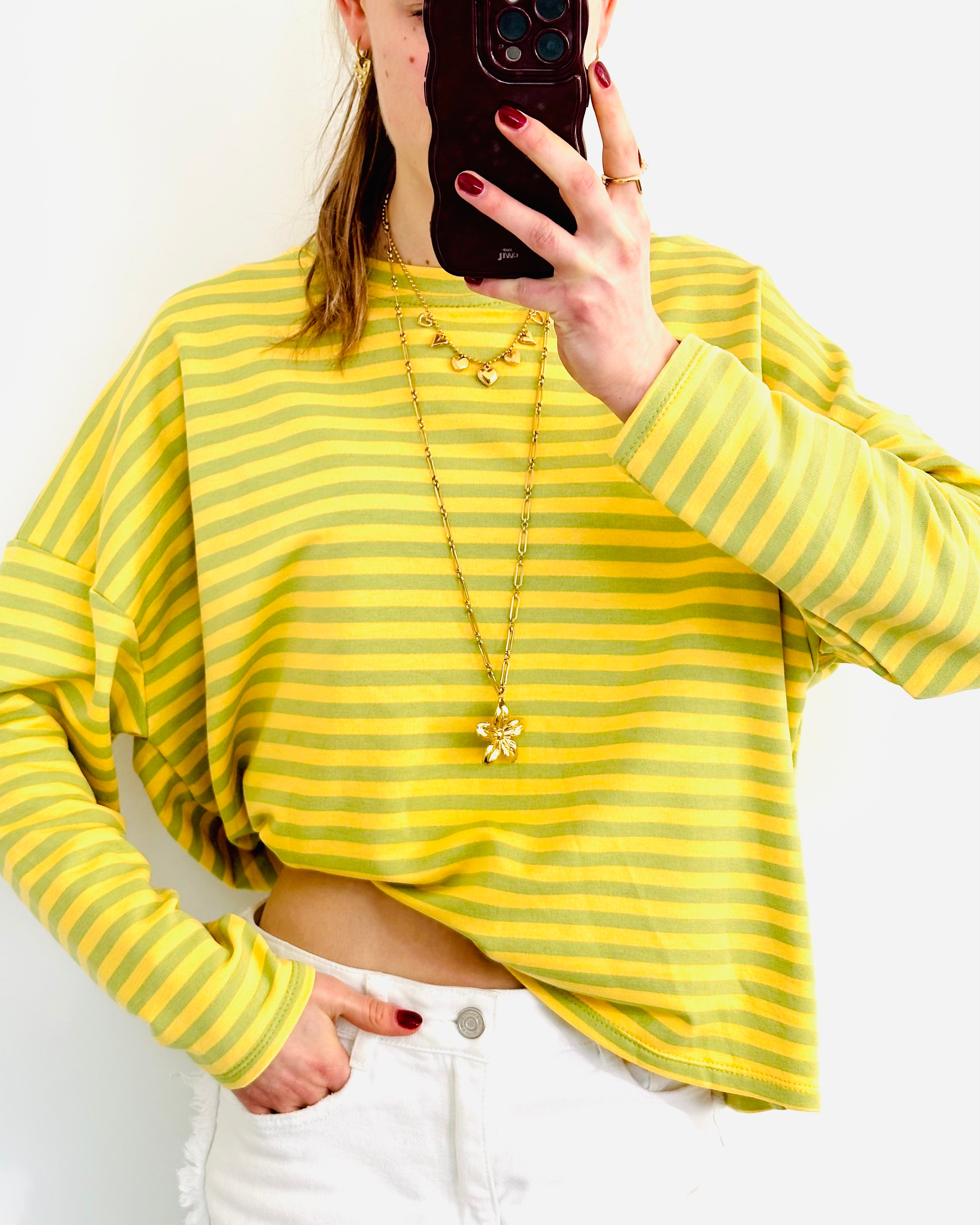 Casual stripe longsleeve green yellow straight
