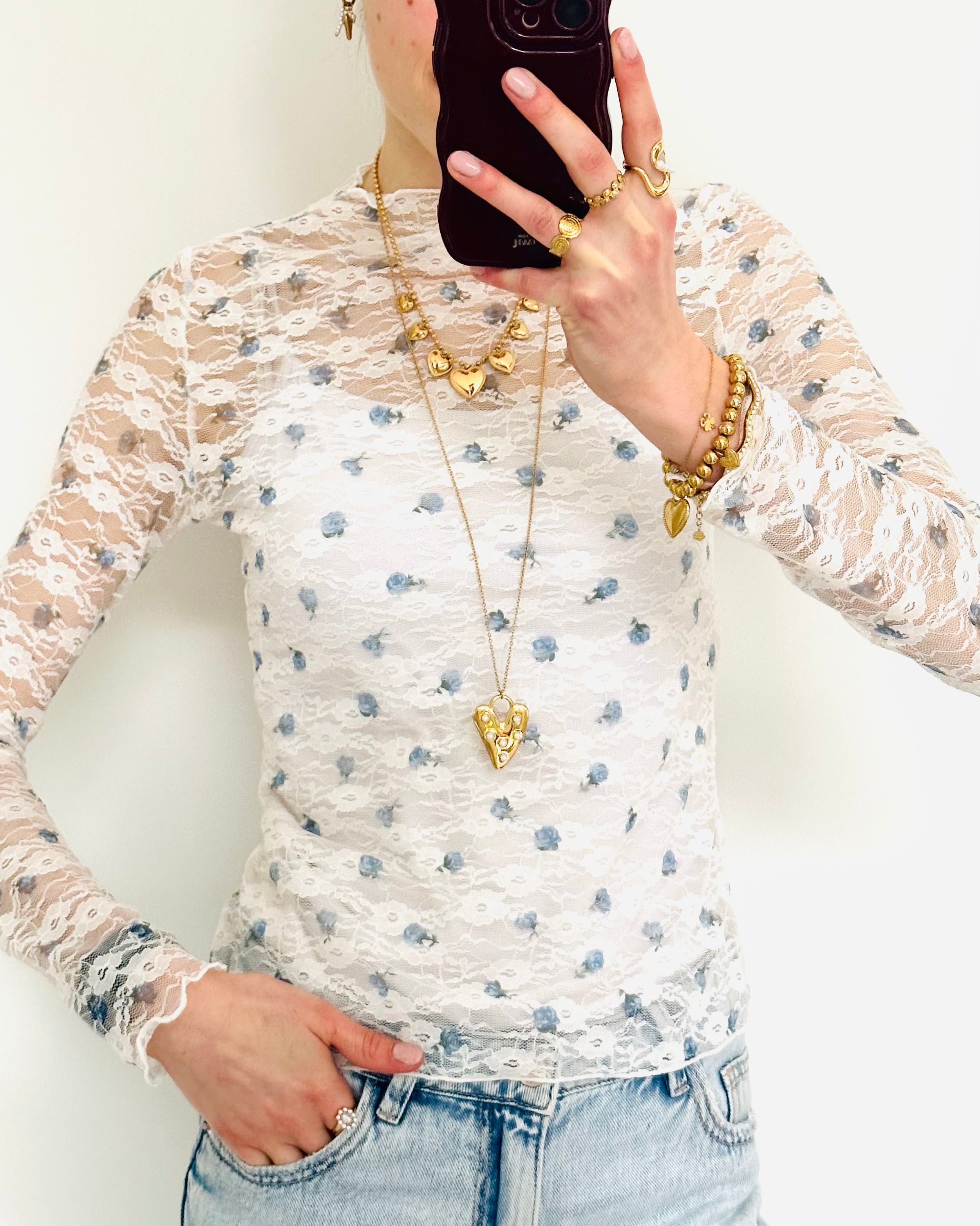 Kanten top flower blue