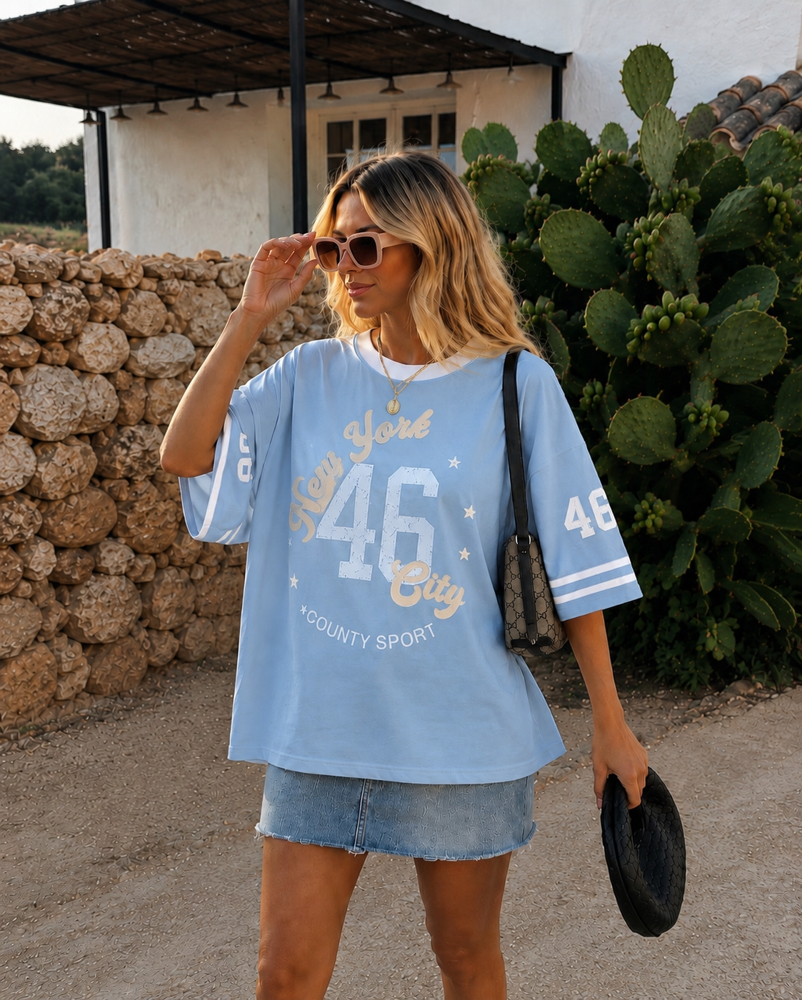 New York Baseball shirt light blue