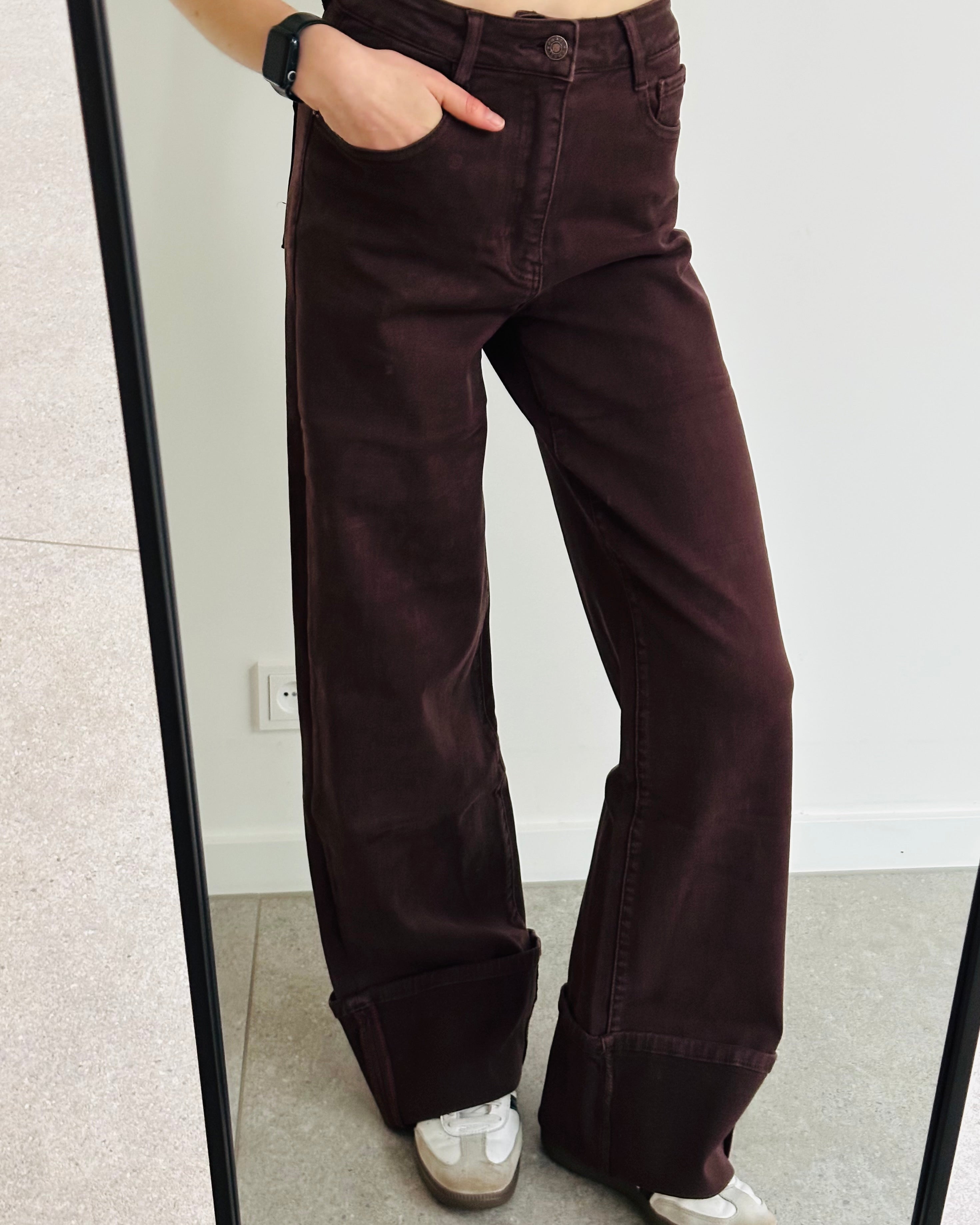 Straight leg jeans omslag bruin