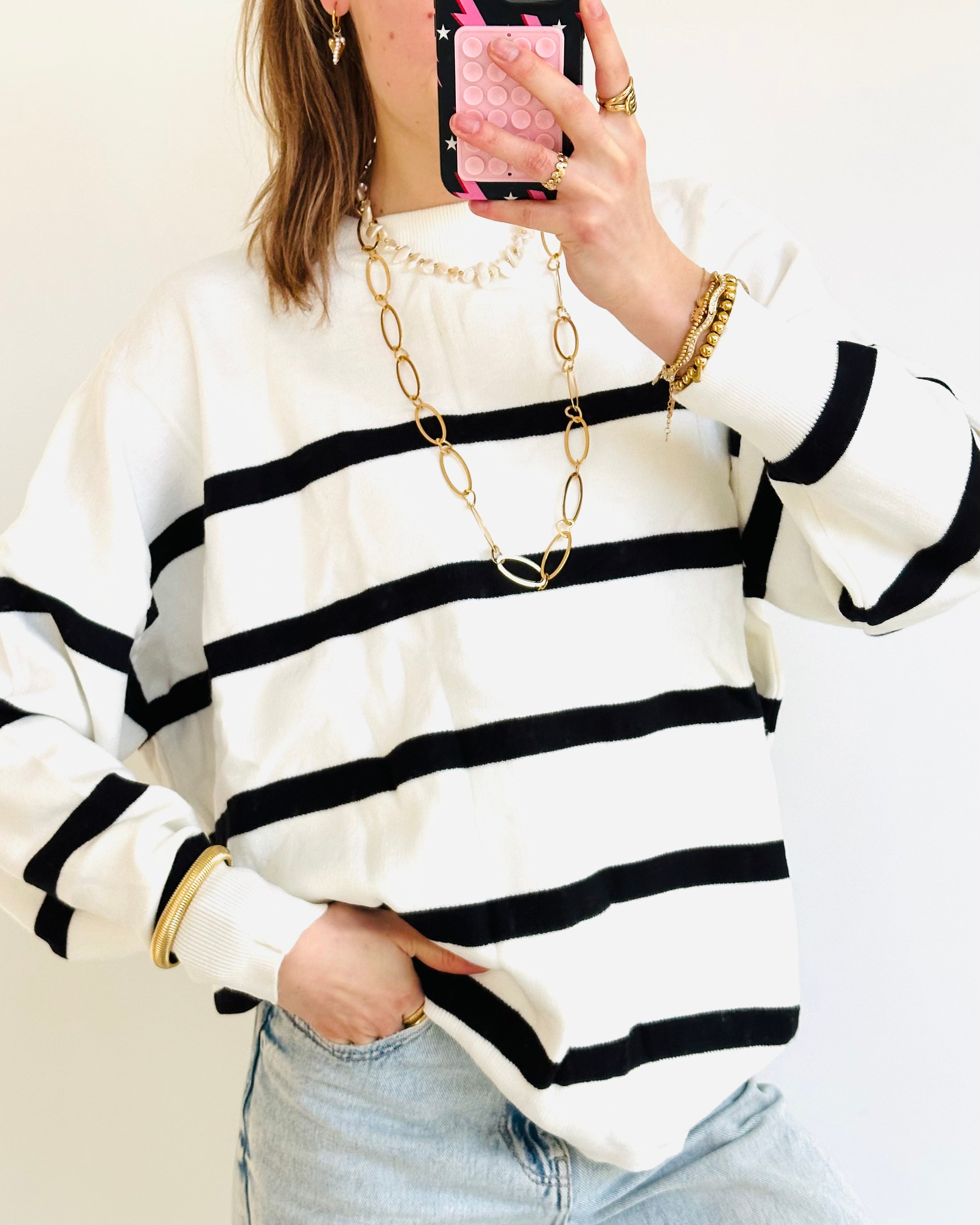 The perfect basic trui stripe black