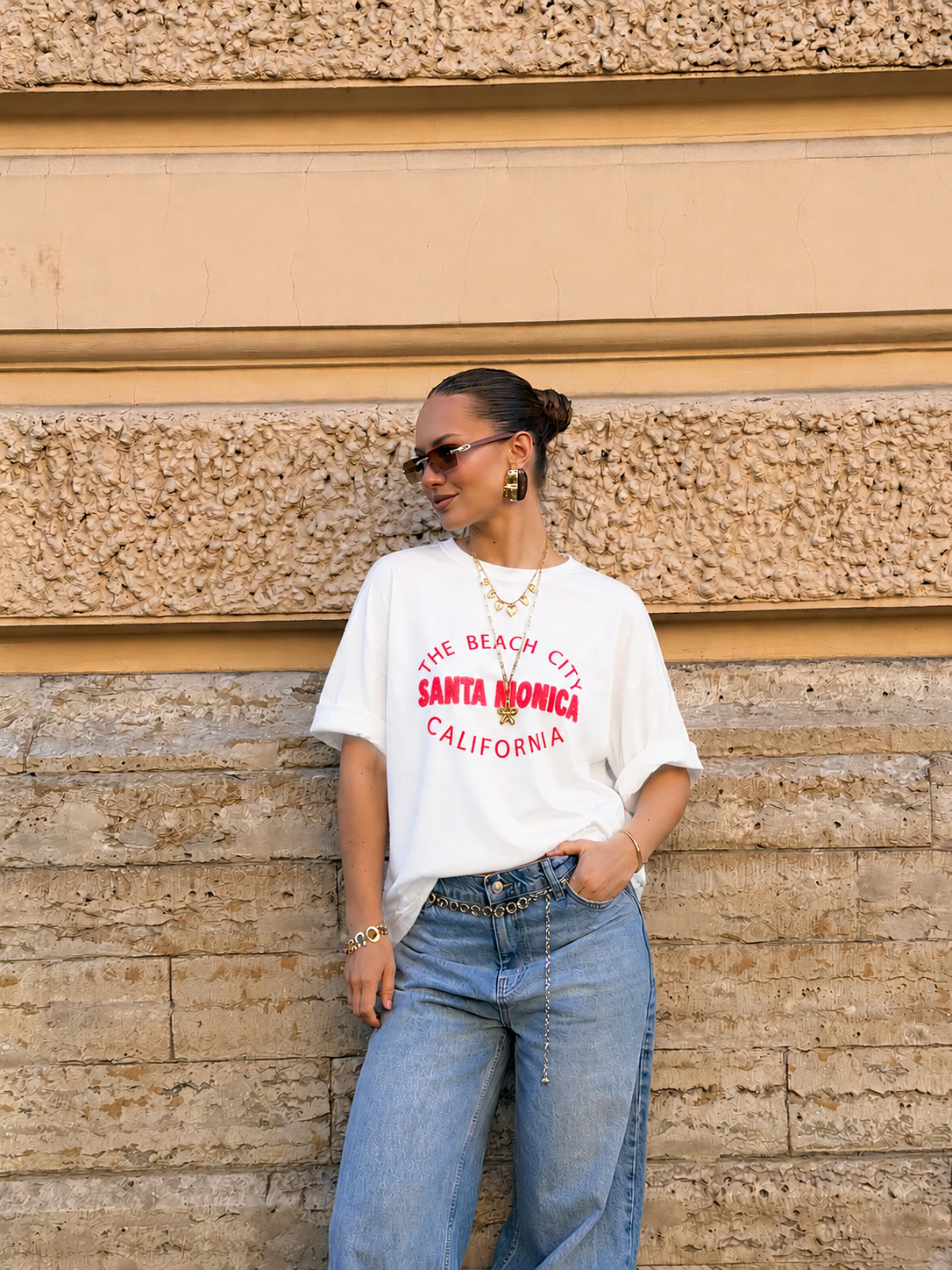 Santa Monica shortsleeve wit roze