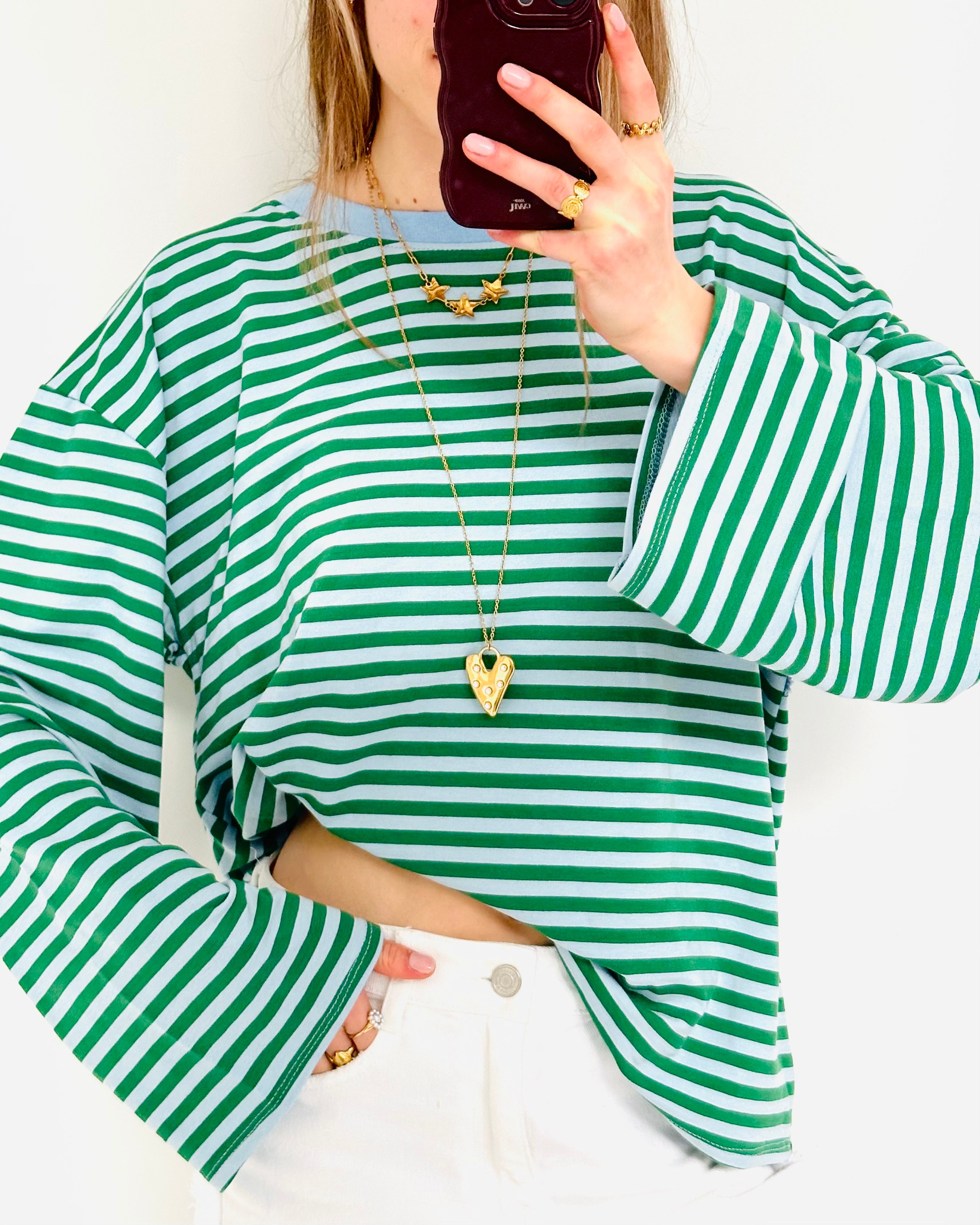 Casual stripe longsleeve green blue