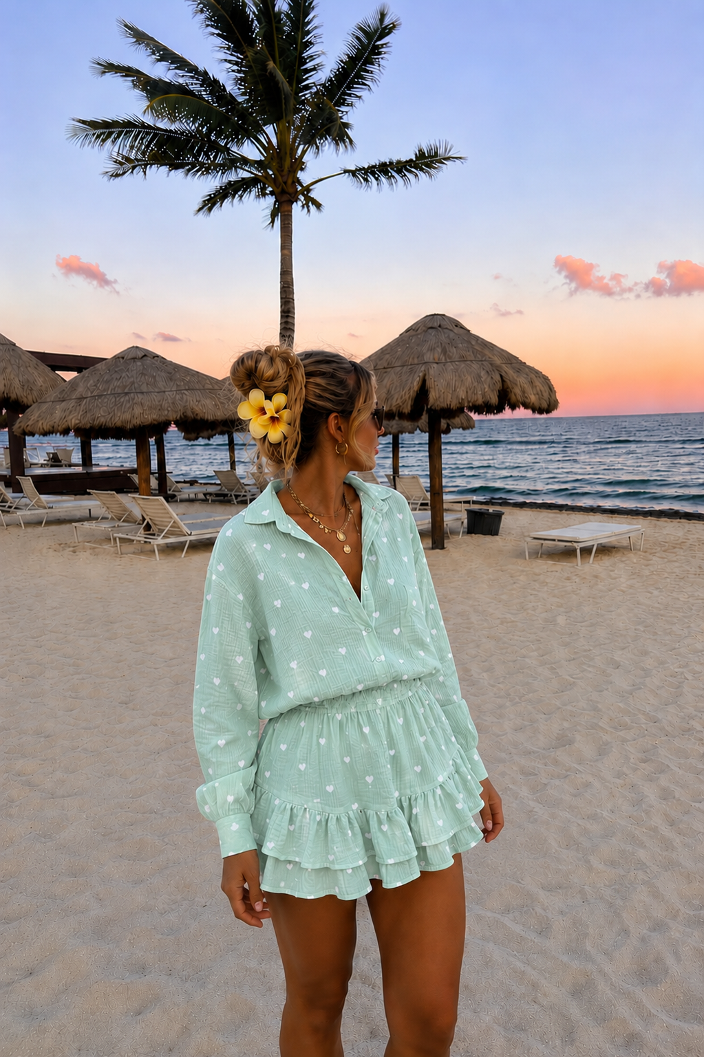 Bali blouse hearts mint