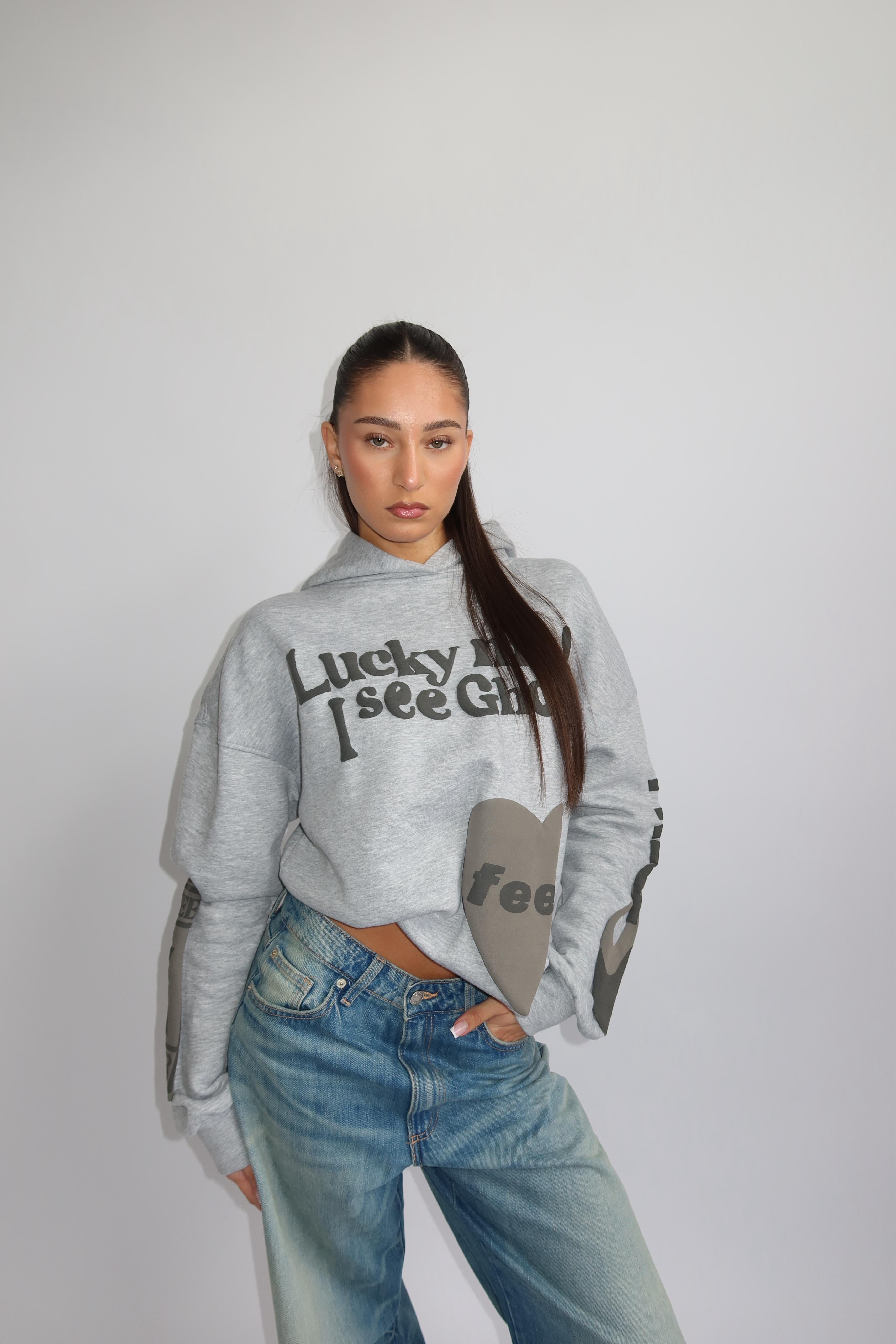 Lucky me hoodie grey