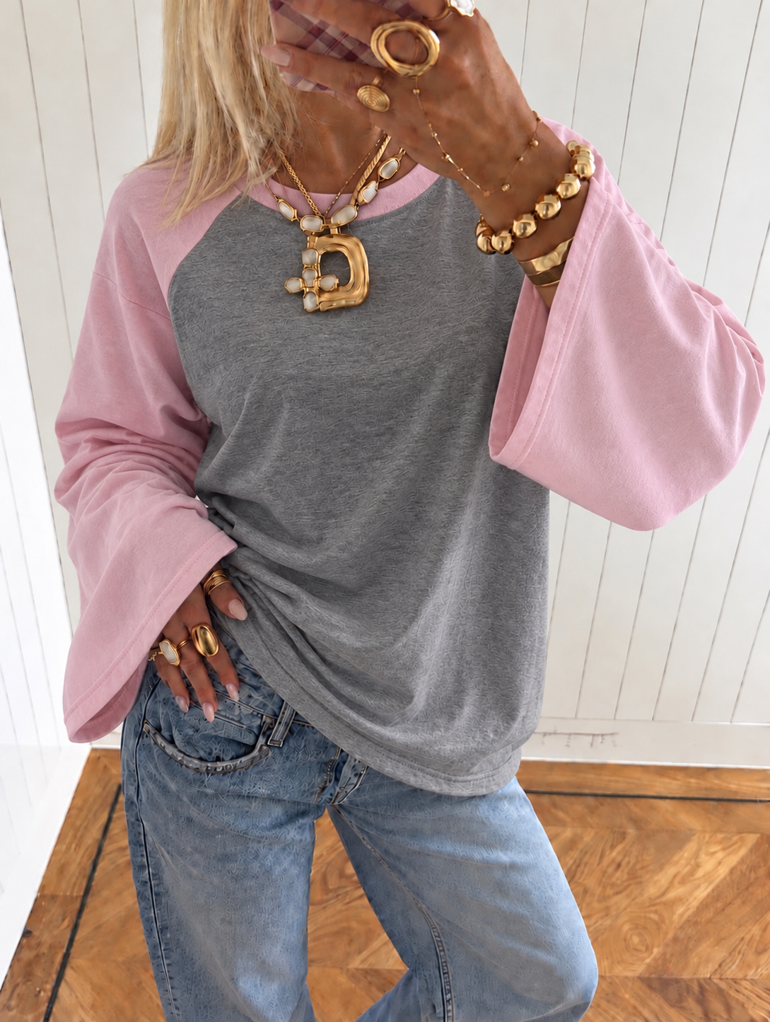 Double longsleeve pink grey