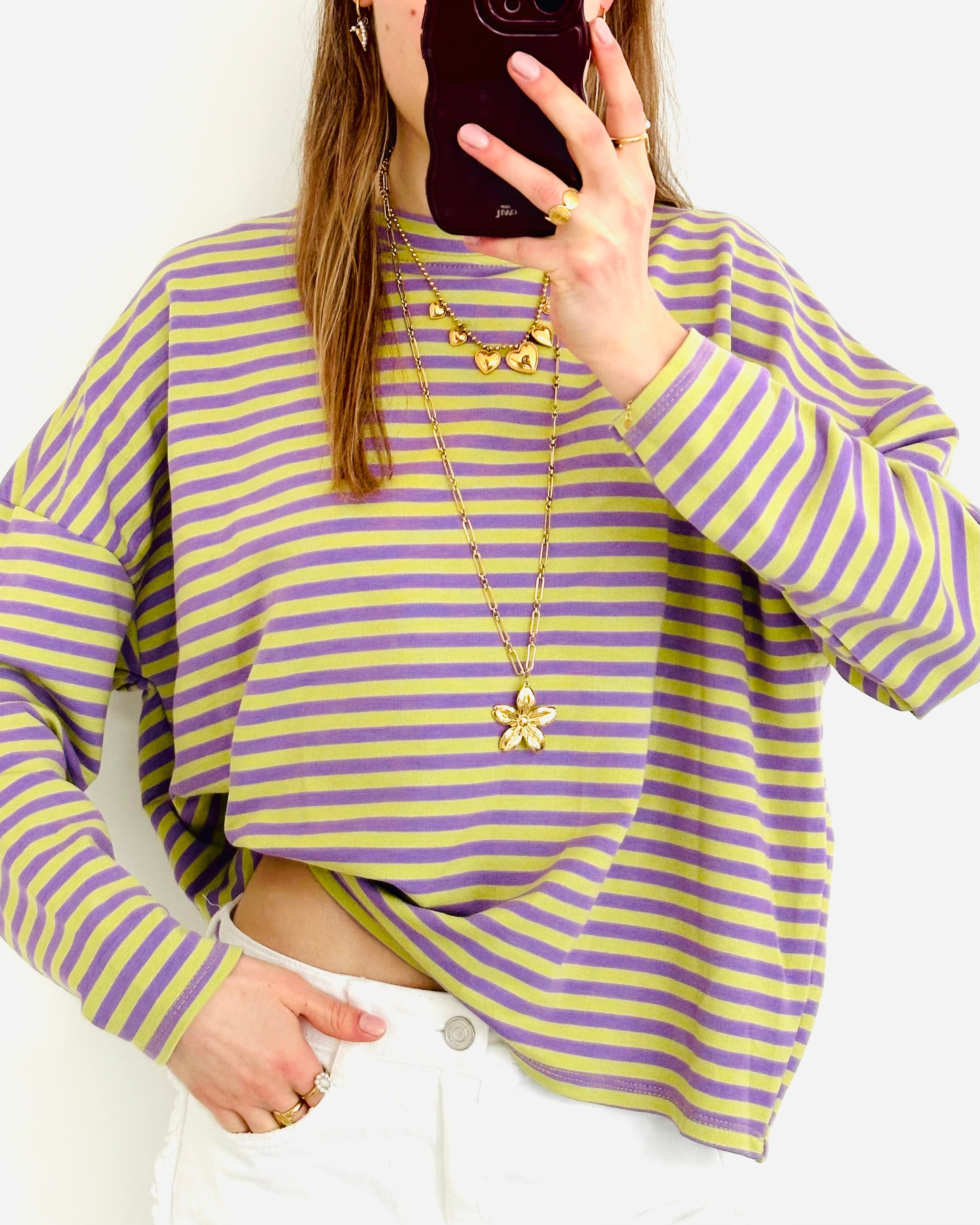 Casual stripe longsleeve green purple