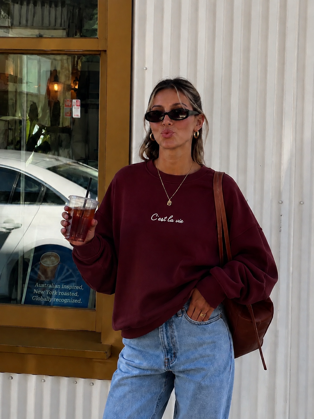 C’est la vie sweater bordeaux