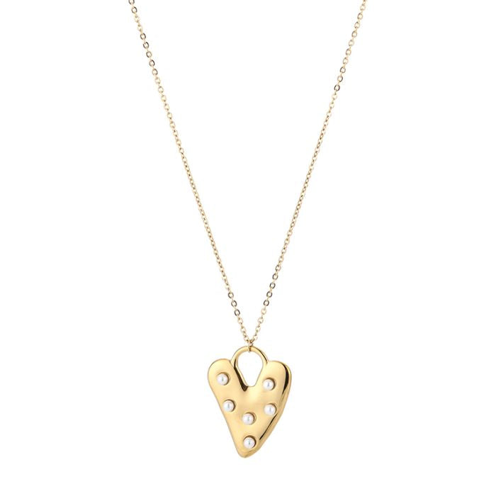 Pearl heart ketting goud lang