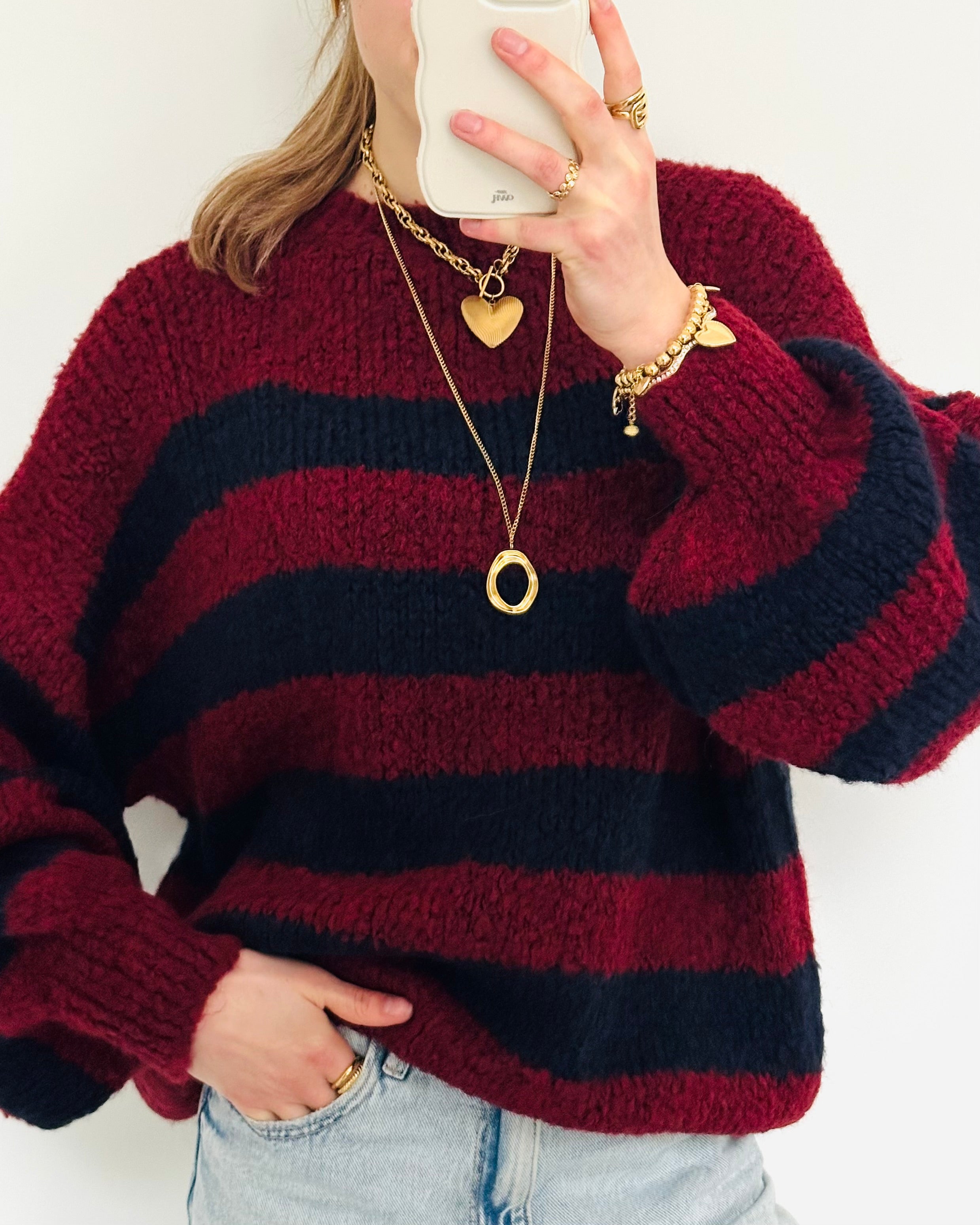 Comfy trui stripe navy Bordeaux