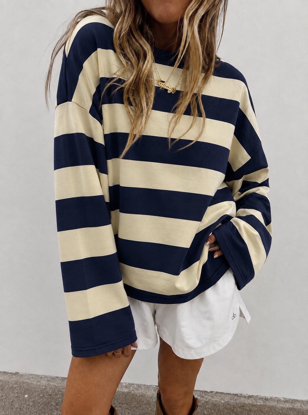 Striped sweatshirt navy butter yellow pre order