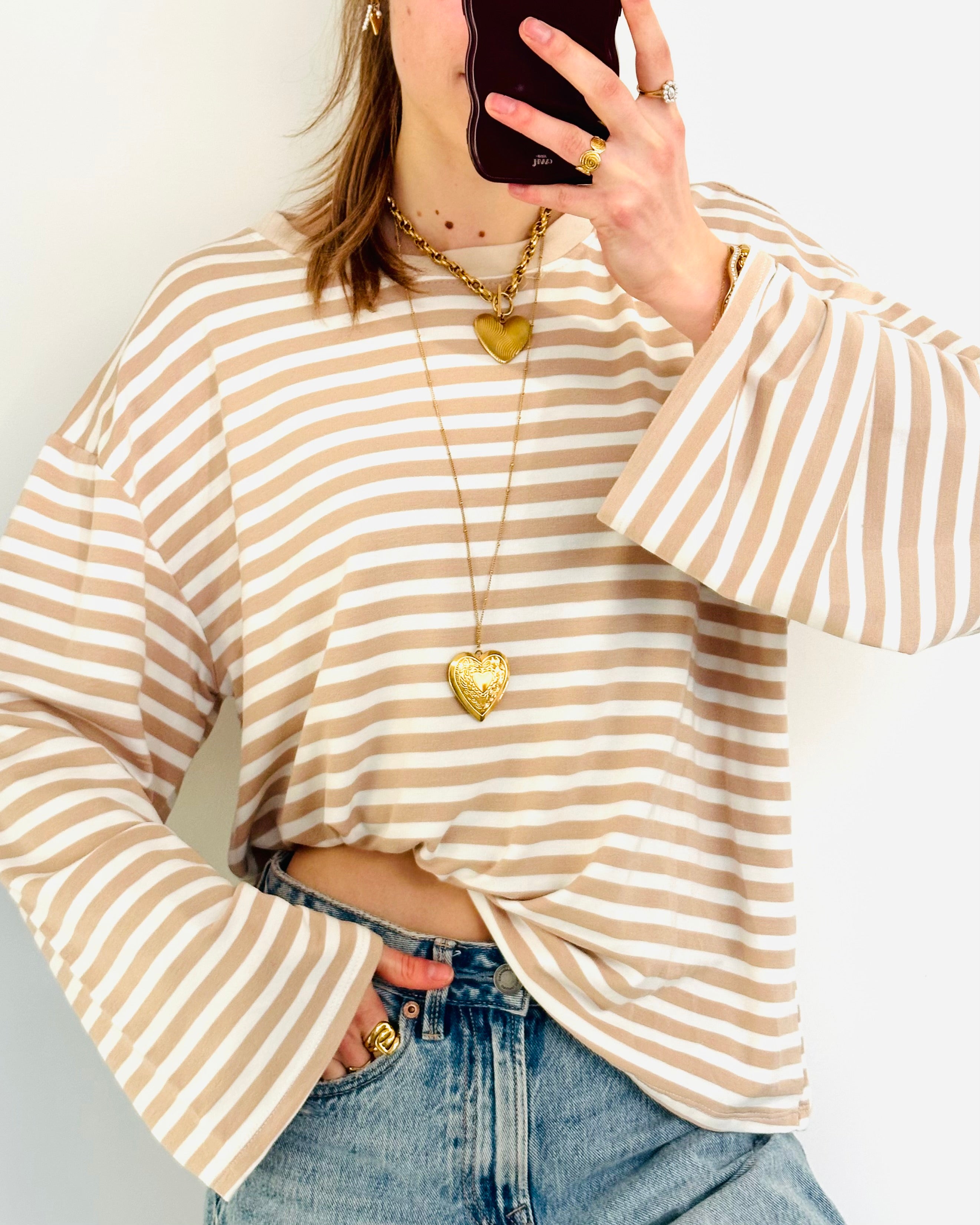 Casual stripe longsleeve beige