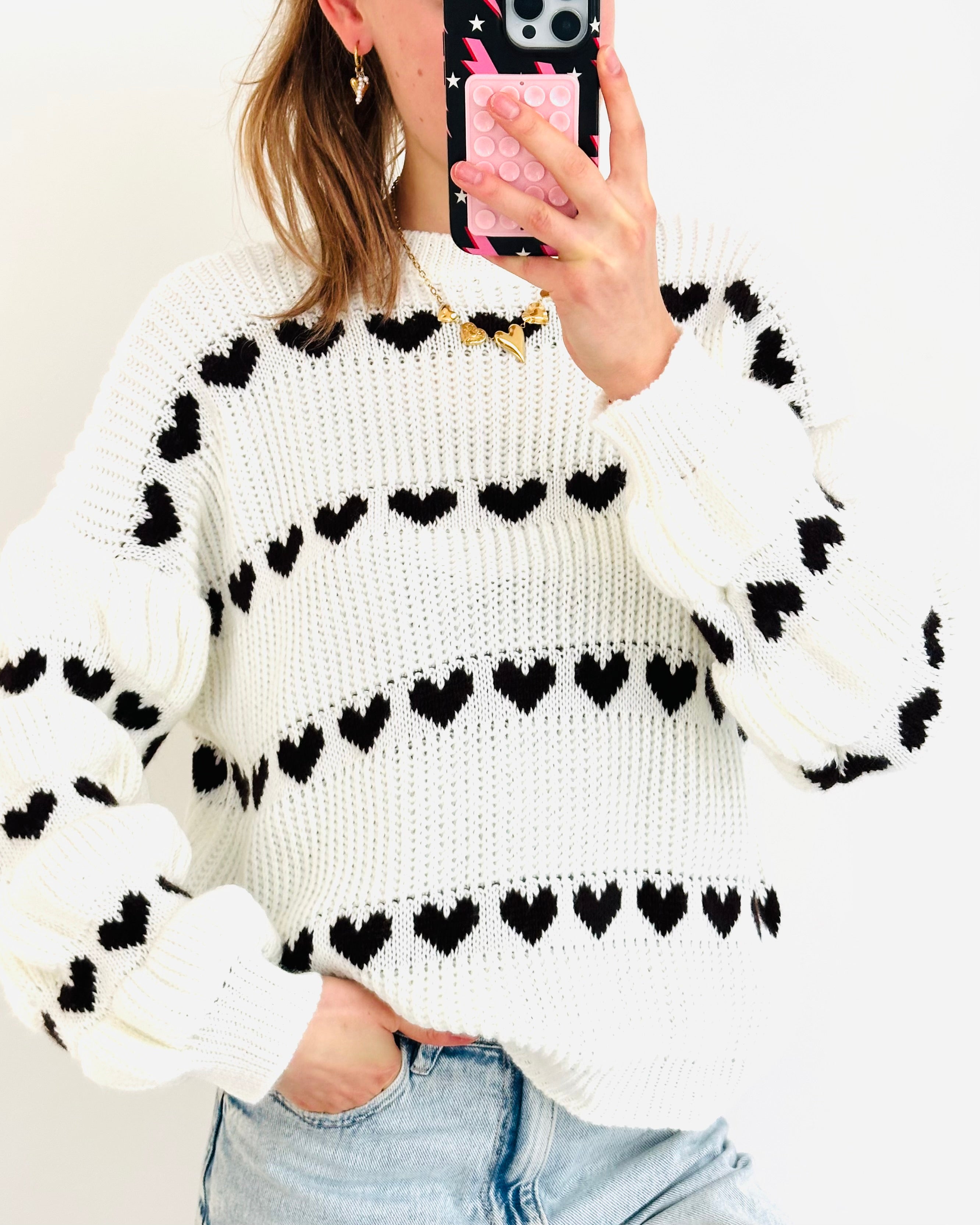 Heart sweater white brown