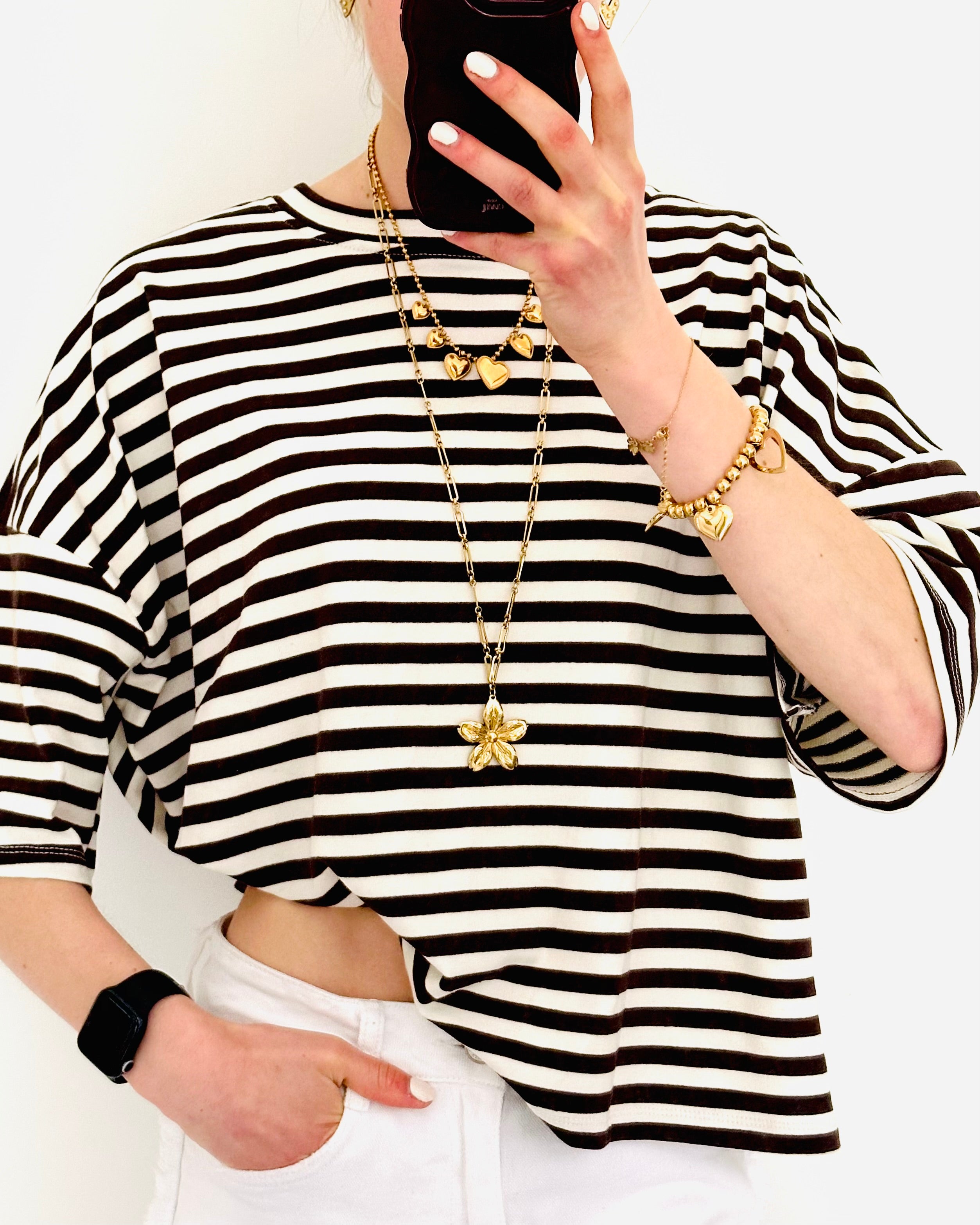 Striped shortsleeve wit bruin