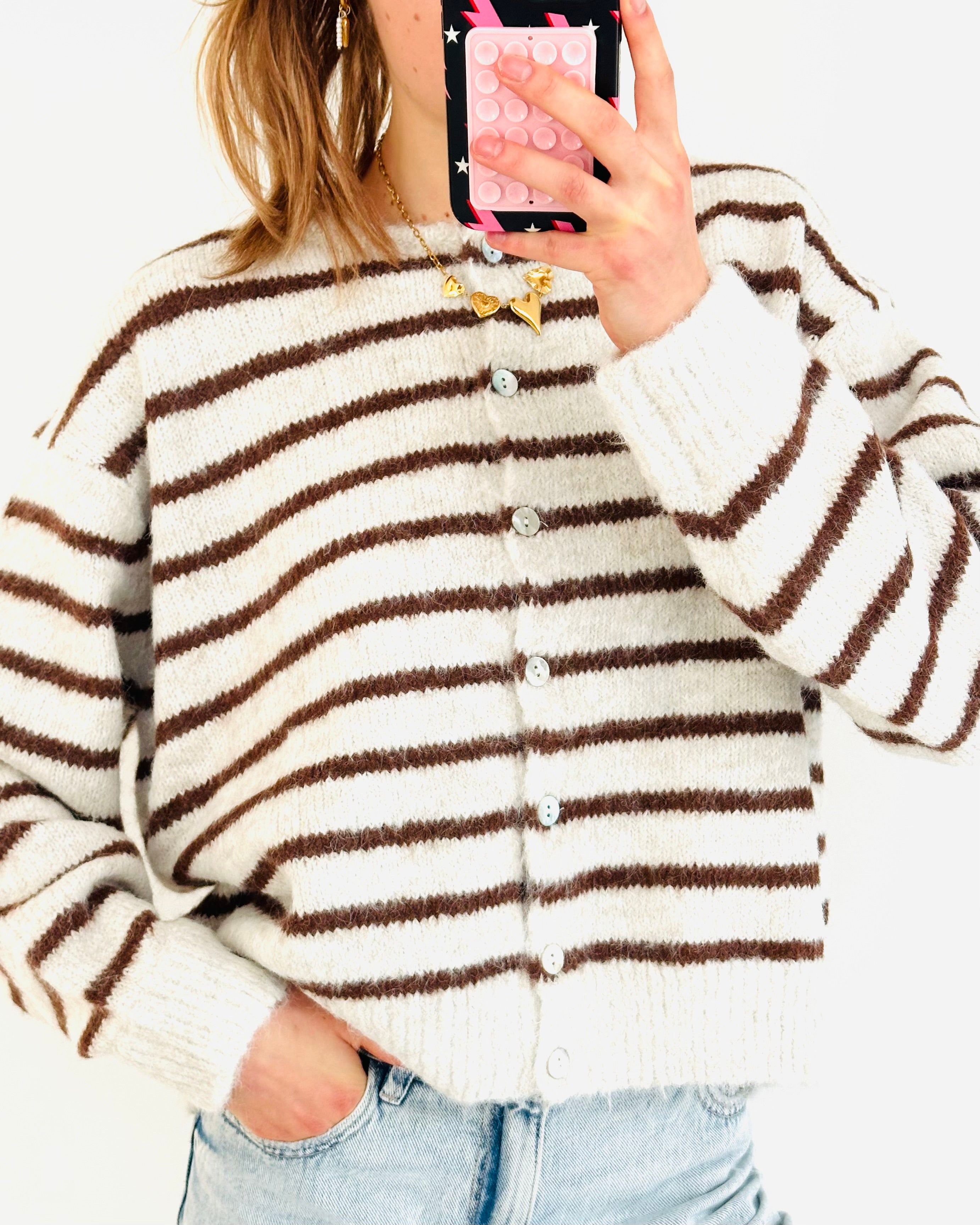 Stockholm cardigan off white taupe