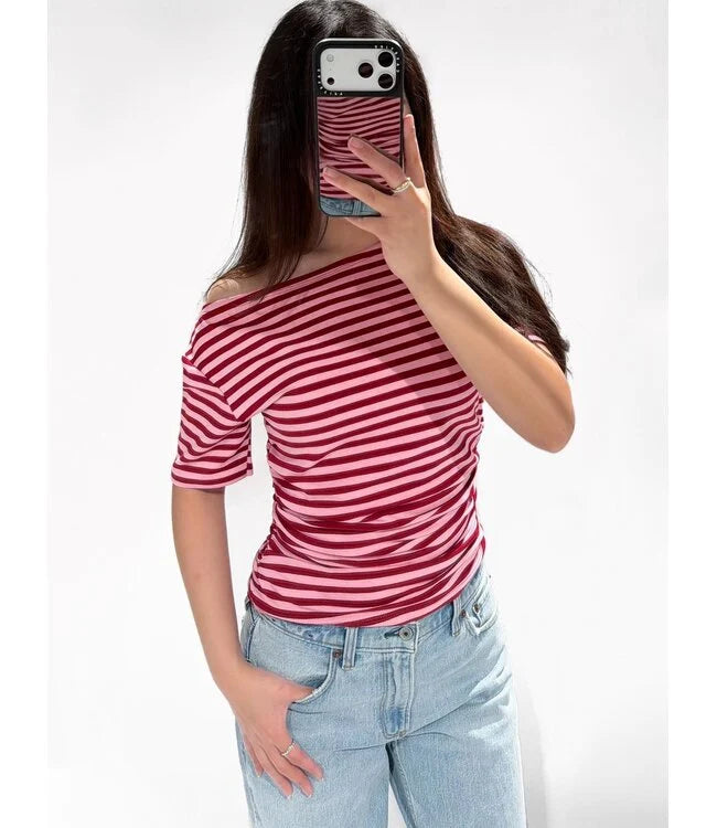 Casual stripe top pink bordeaux