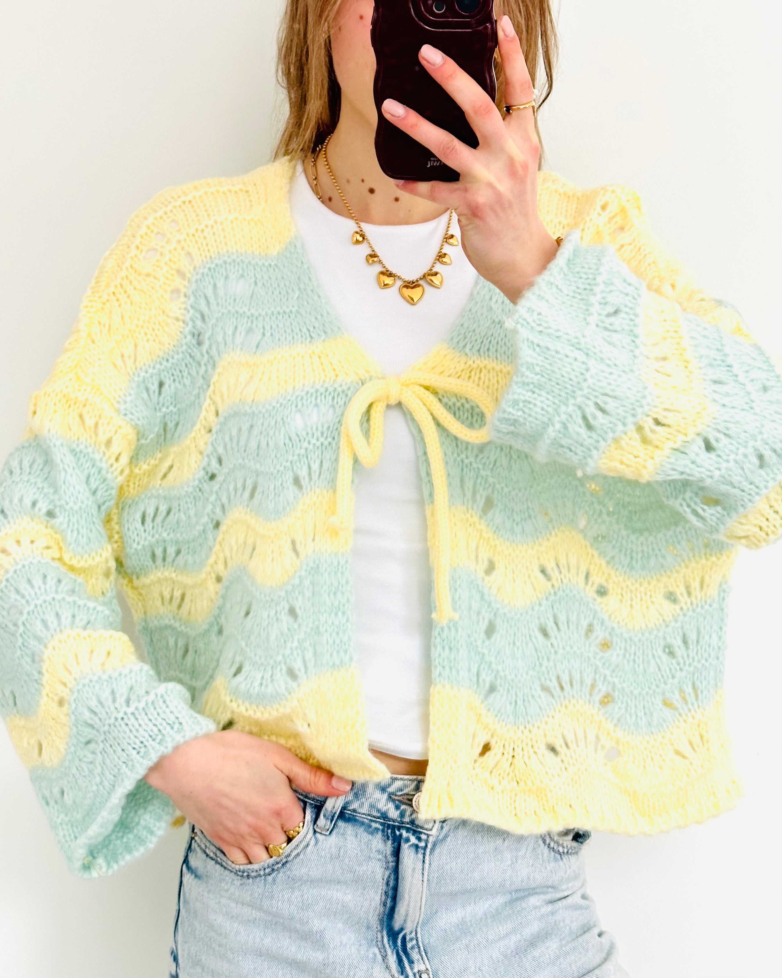 Boho strik cardigan yellow sky blue