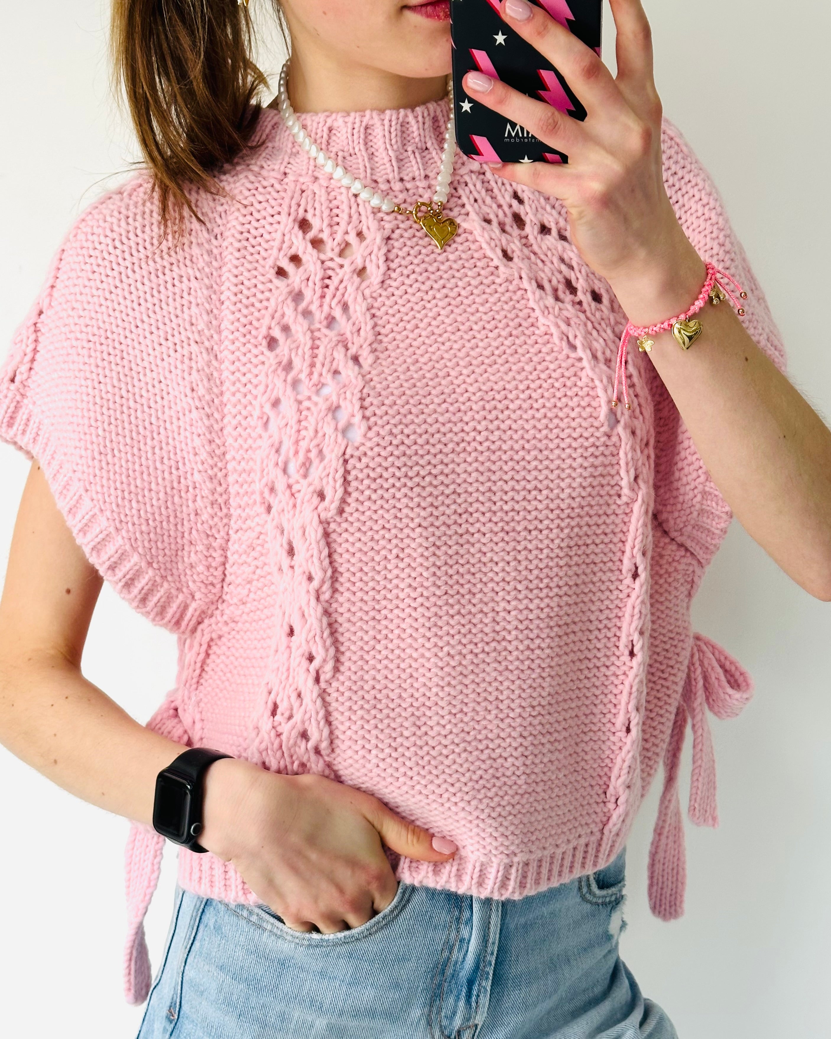 Knit trui kabel roze
